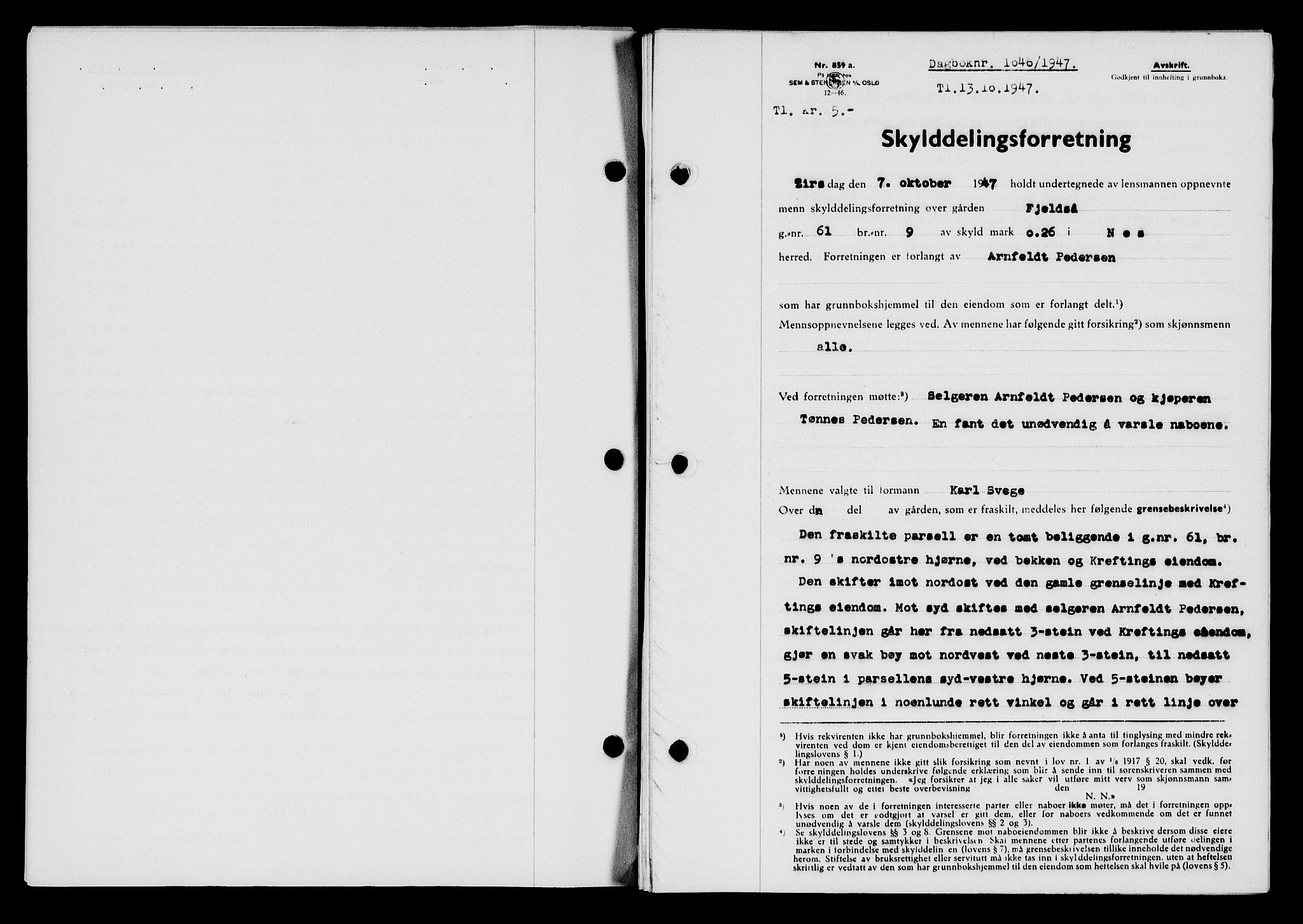 Flekkefjord sorenskriveri, SAK/1221-0001/G/Gb/Gba/L0063: Mortgage book no. A-11, 1947-1948, Diary no: : 1046/1947