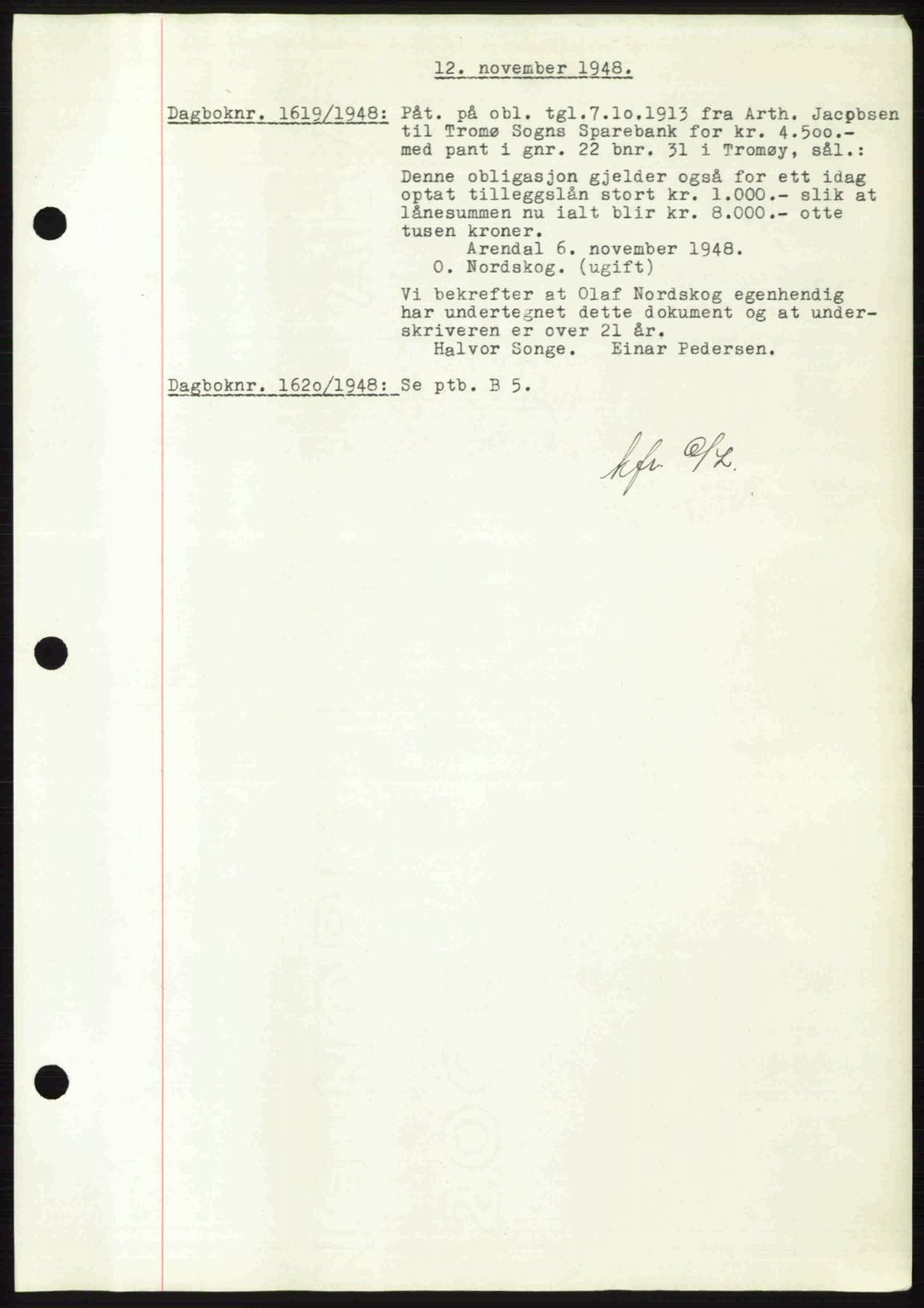 Nedenes sorenskriveri, AV/SAK-1221-0006/G/Gb/Gba/L0059: Mortgage book no. A11, 1948-1948, Diary no: : 1619/1948