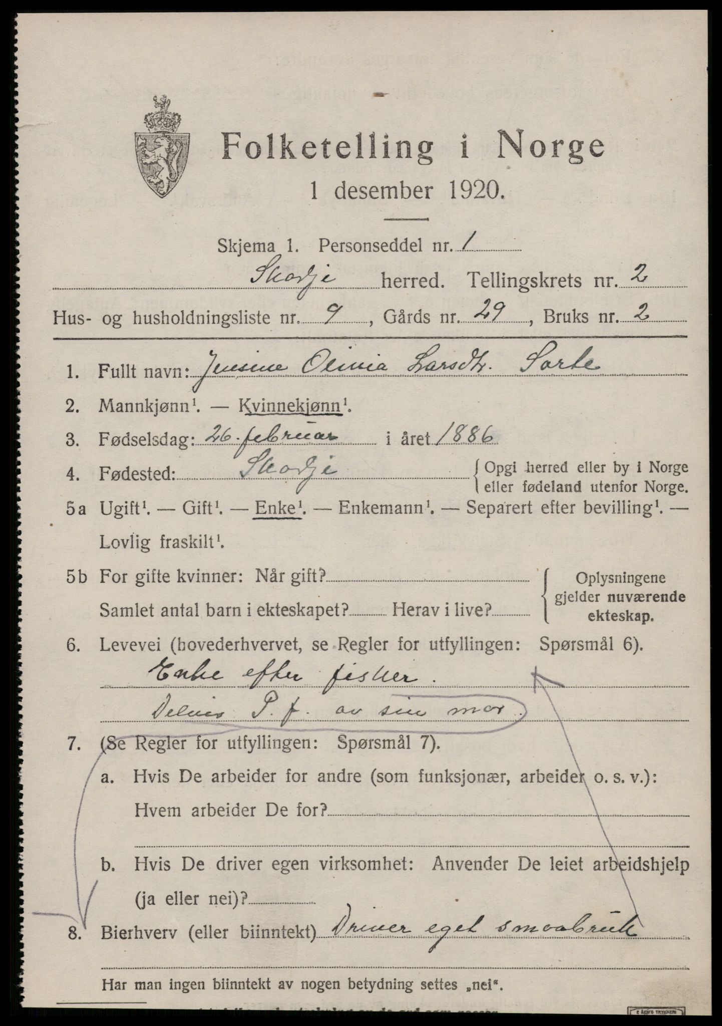 SAT, 1920 census for Skodje, 1920, p. 1213