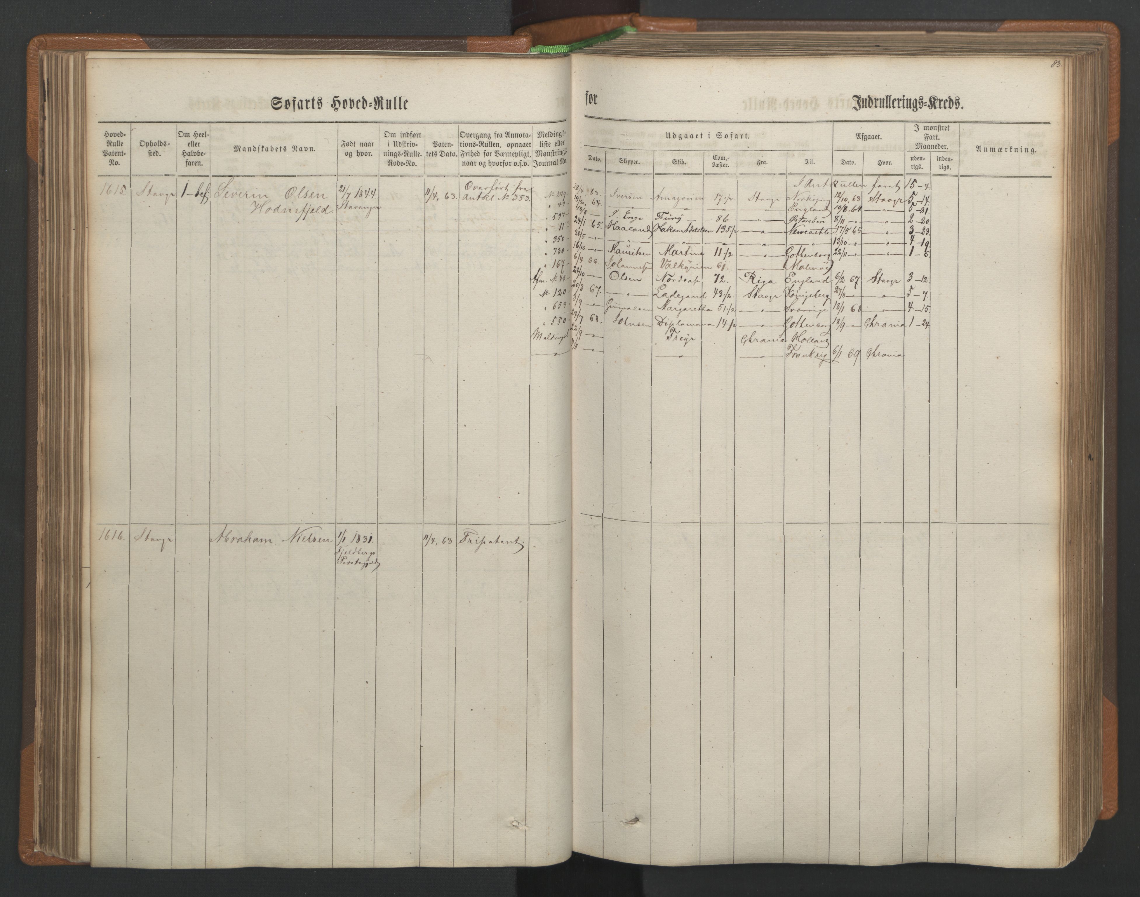 Stavanger sjømannskontor, AV/SAST-A-102006/F/Fb/Fbb/L0003: Sjøfartshovedrulle, patentnr. 1451-2270, 1863, p. 88