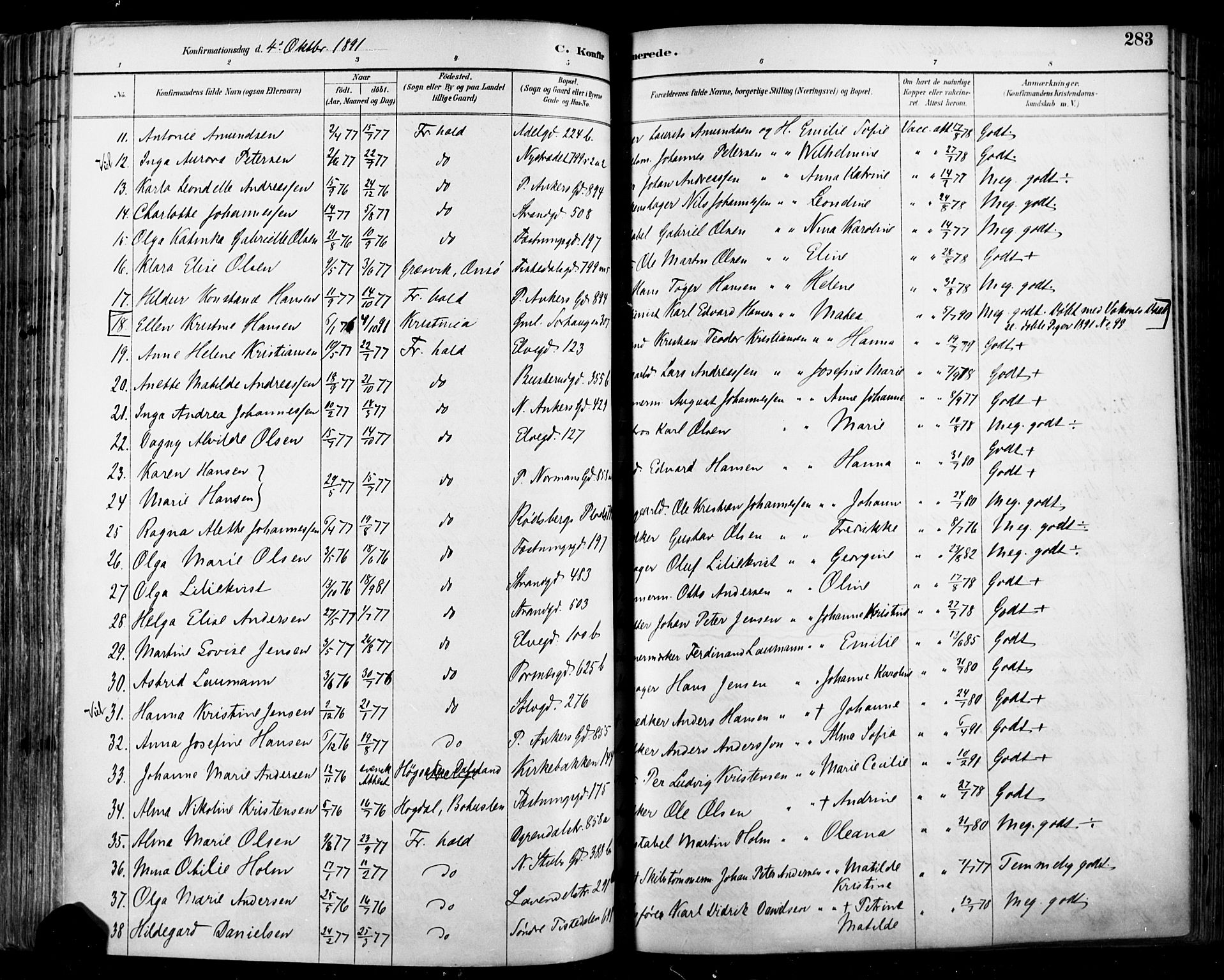 Halden prestekontor Kirkebøker, SAO/A-10909/F/Fa/L0013: Parish register (official) no. I 13, 1890-1906, p. 283