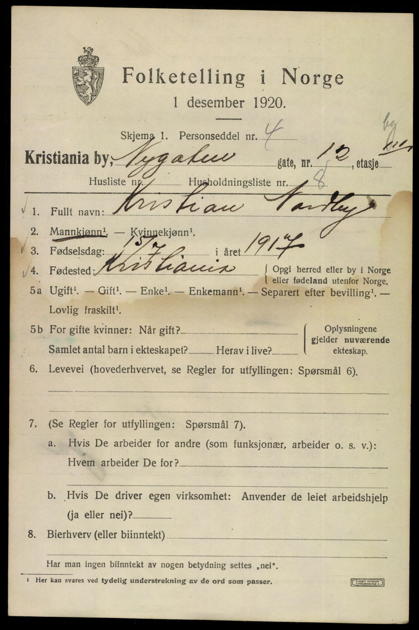 SAO, 1920 census for Kristiania, 1920, p. 427683