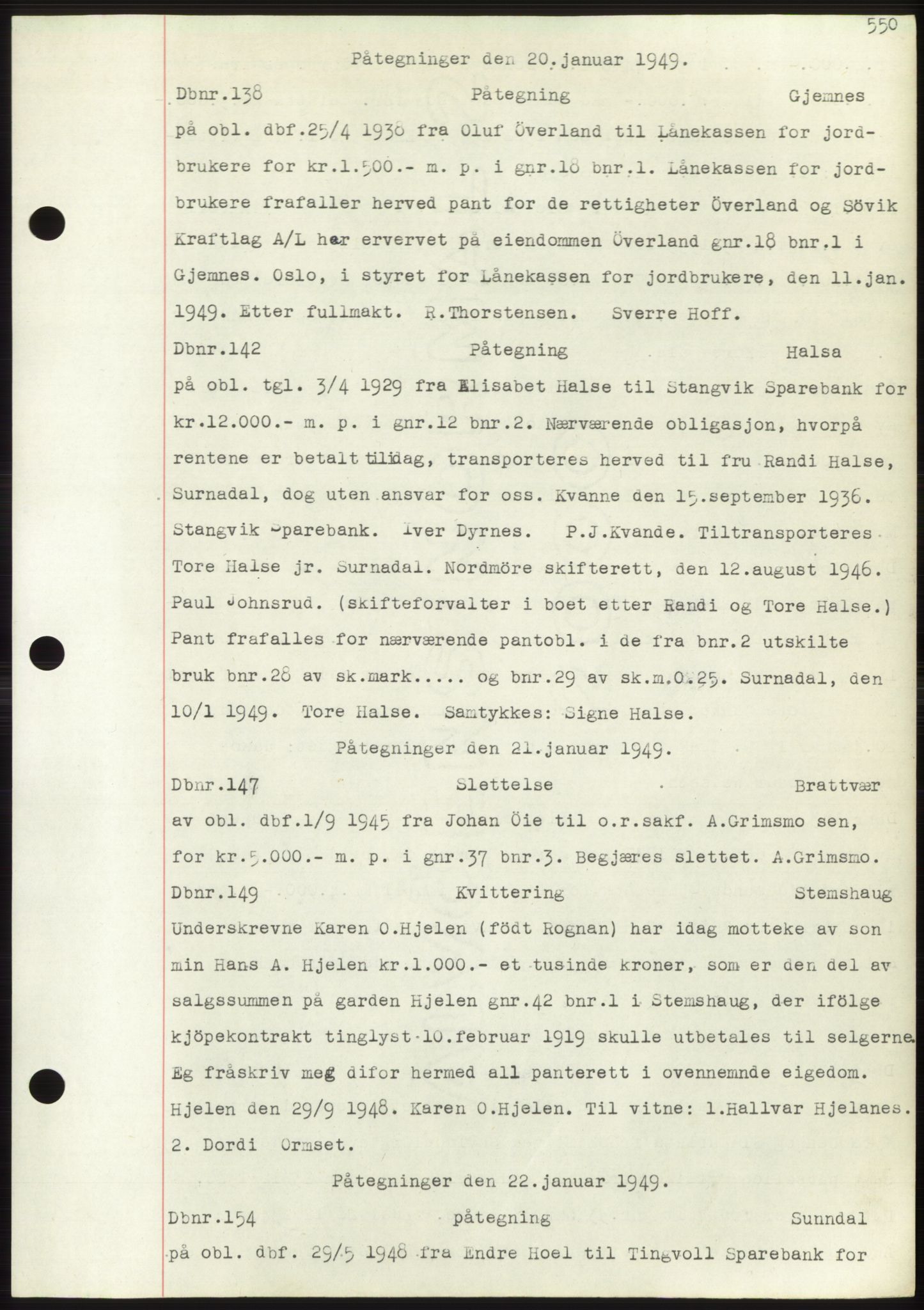 Nordmøre sorenskriveri, SAT/A-4132/1/2/2Ca: Mortgage book no. C82b, 1946-1951, Diary no: : 138/1949