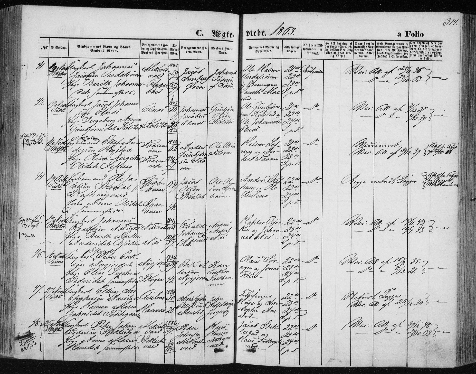 Ministerialprotokoller, klokkerbøker og fødselsregistre - Nord-Trøndelag, SAT/A-1458/723/L0241: Parish register (official) no. 723A10, 1860-1869, p. 314