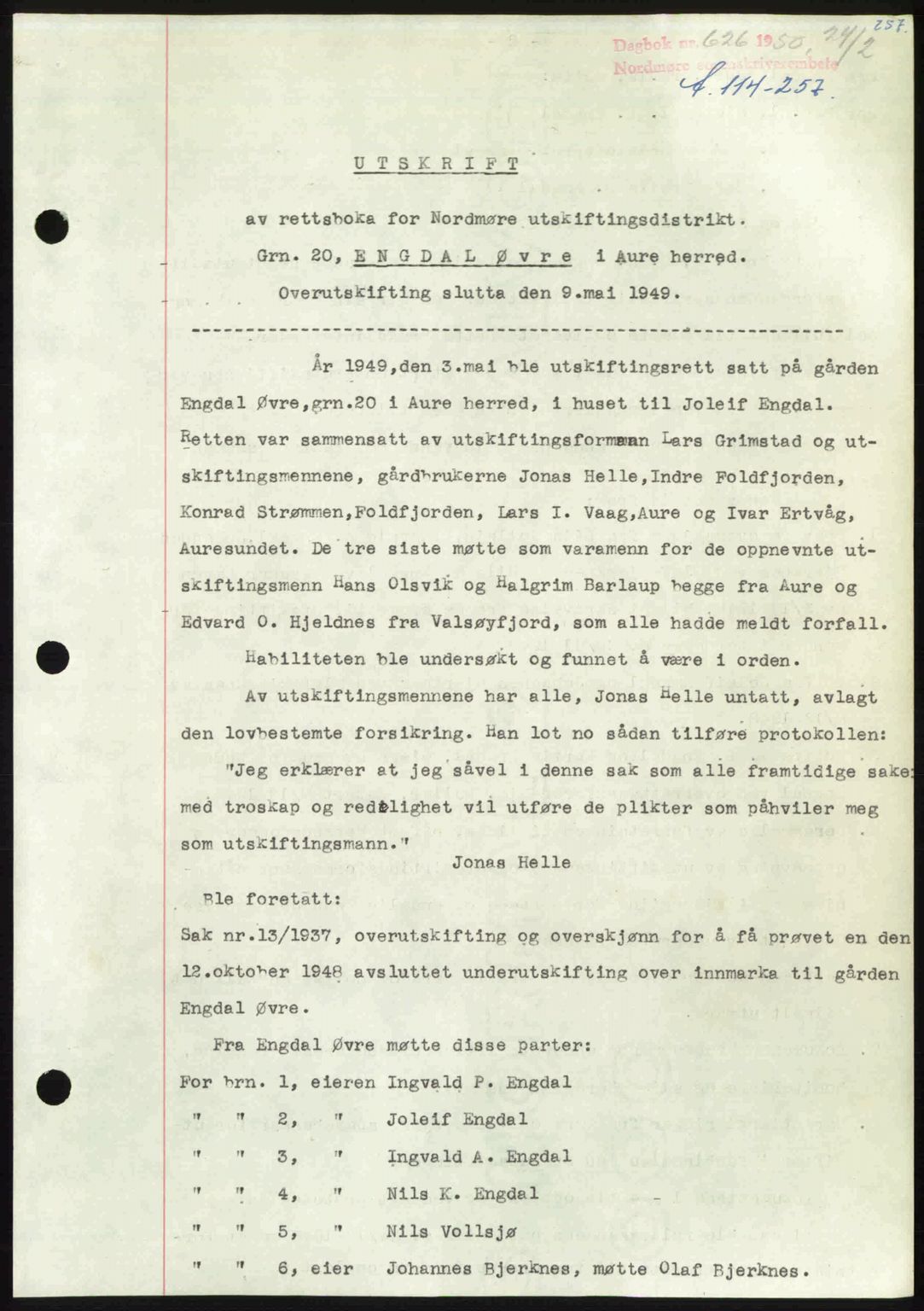 Nordmøre sorenskriveri, AV/SAT-A-4132/1/2/2Ca: Mortgage book no. A114, 1950-1950, Diary no: : 626/1950