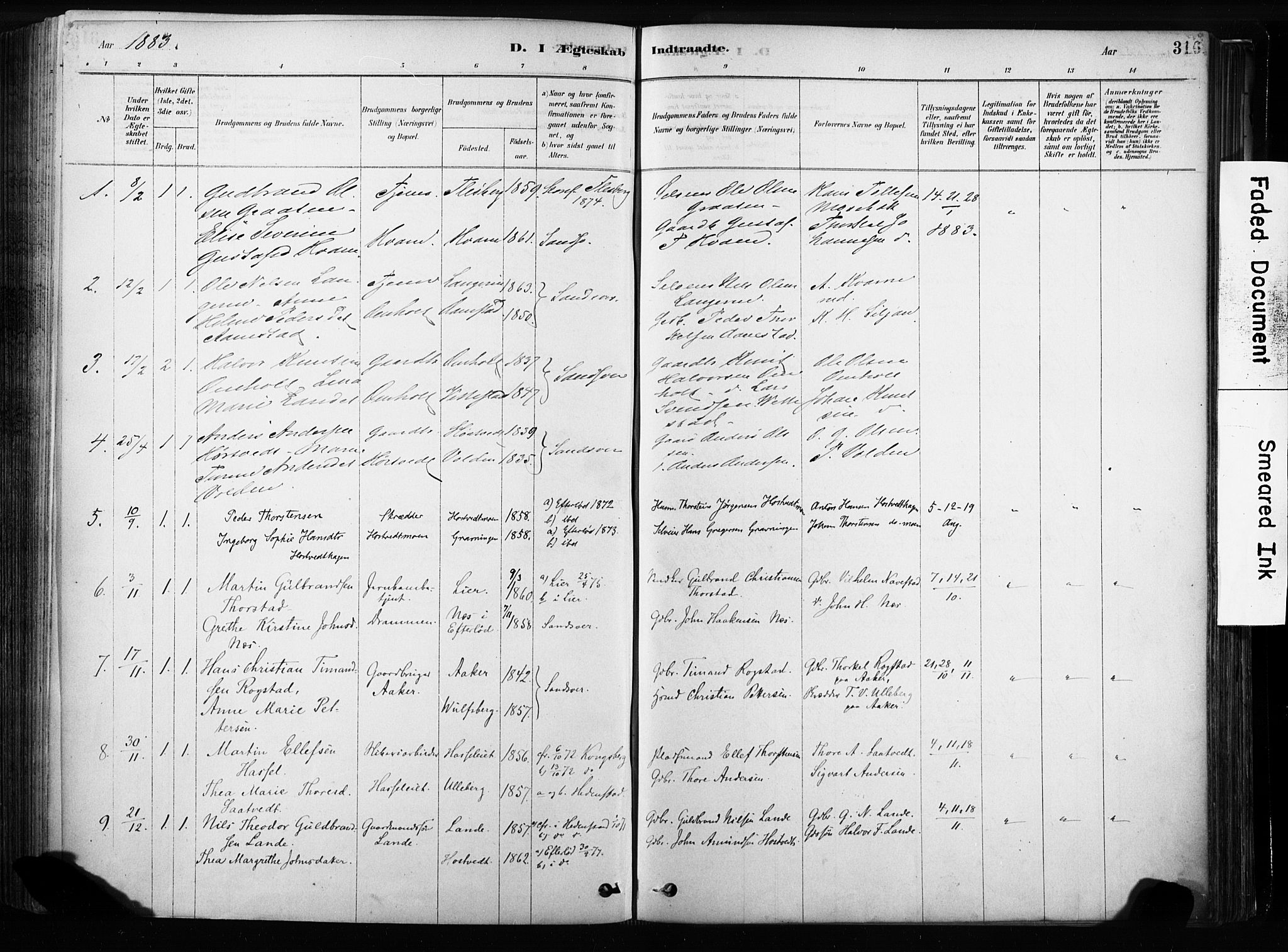 Sandsvær kirkebøker, AV/SAKO-A-244/F/Fb/L0001: Parish register (official) no. II 1, 1878-1906, p. 316