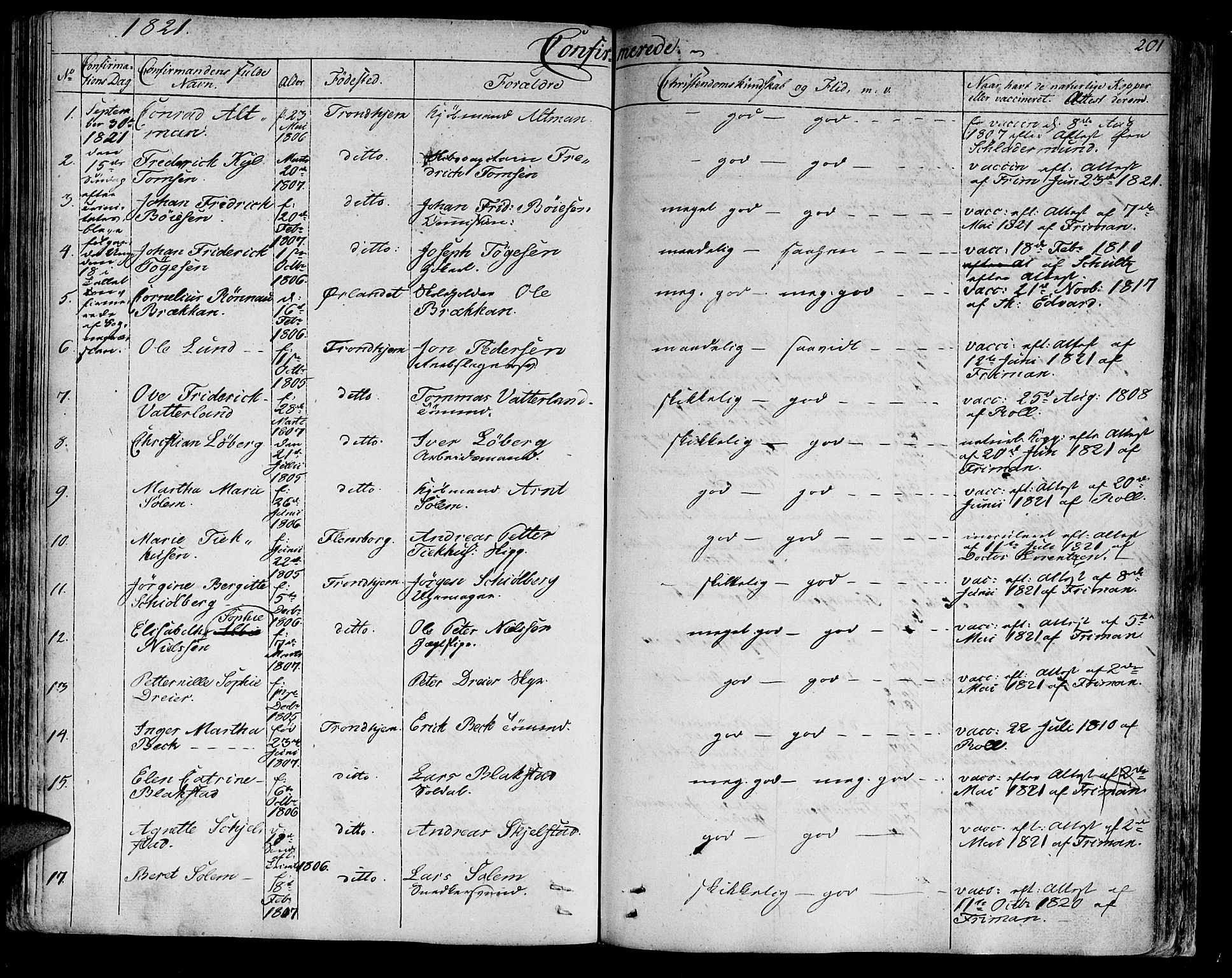 Ministerialprotokoller, klokkerbøker og fødselsregistre - Sør-Trøndelag, SAT/A-1456/602/L0108: Parish register (official) no. 602A06, 1821-1839, p. 201