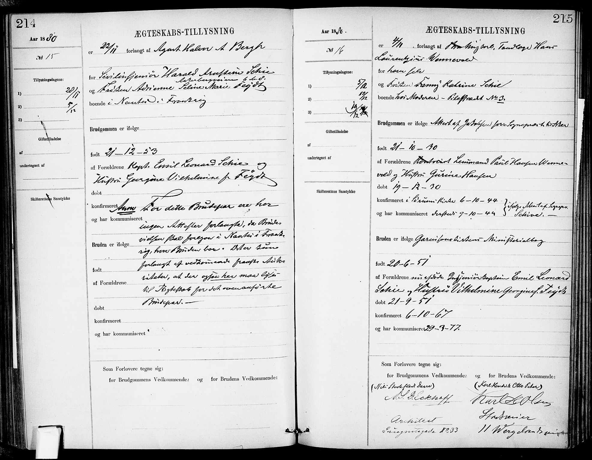 Garnisonsmenigheten Kirkebøker, AV/SAO-A-10846/H/Ha/L0007: Banns register no. I 7, 1872-1893, p. 214-215