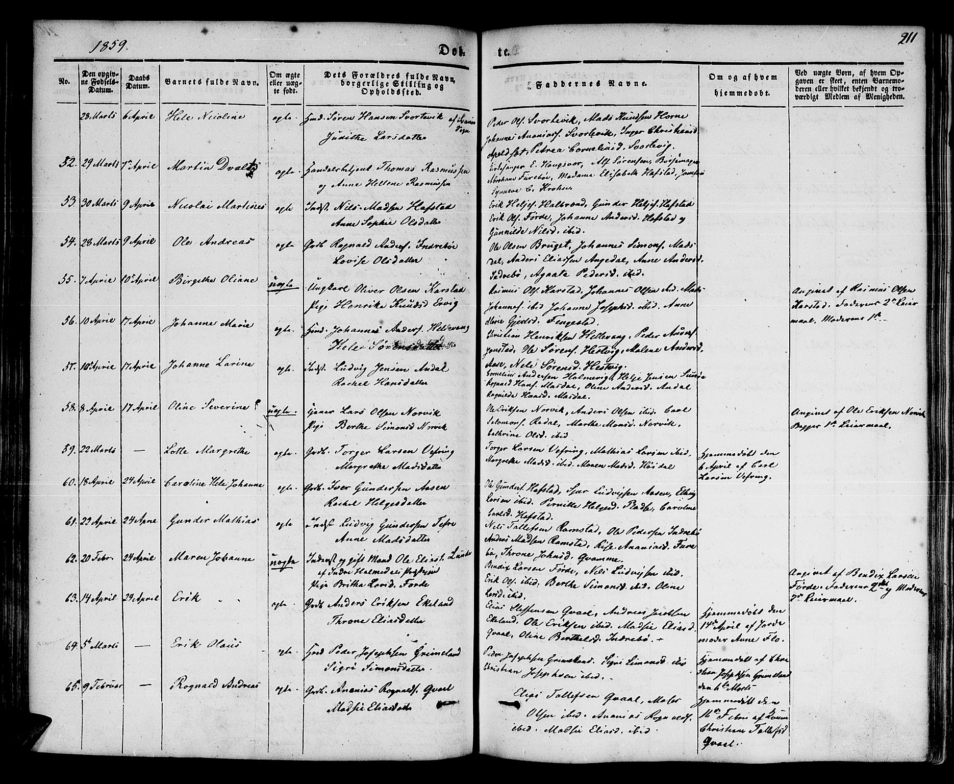 Førde sokneprestembete, AV/SAB-A-79901/H/Haa/Haaa/L0007: Parish register (official) no. A 7, 1843-1860, p. 211