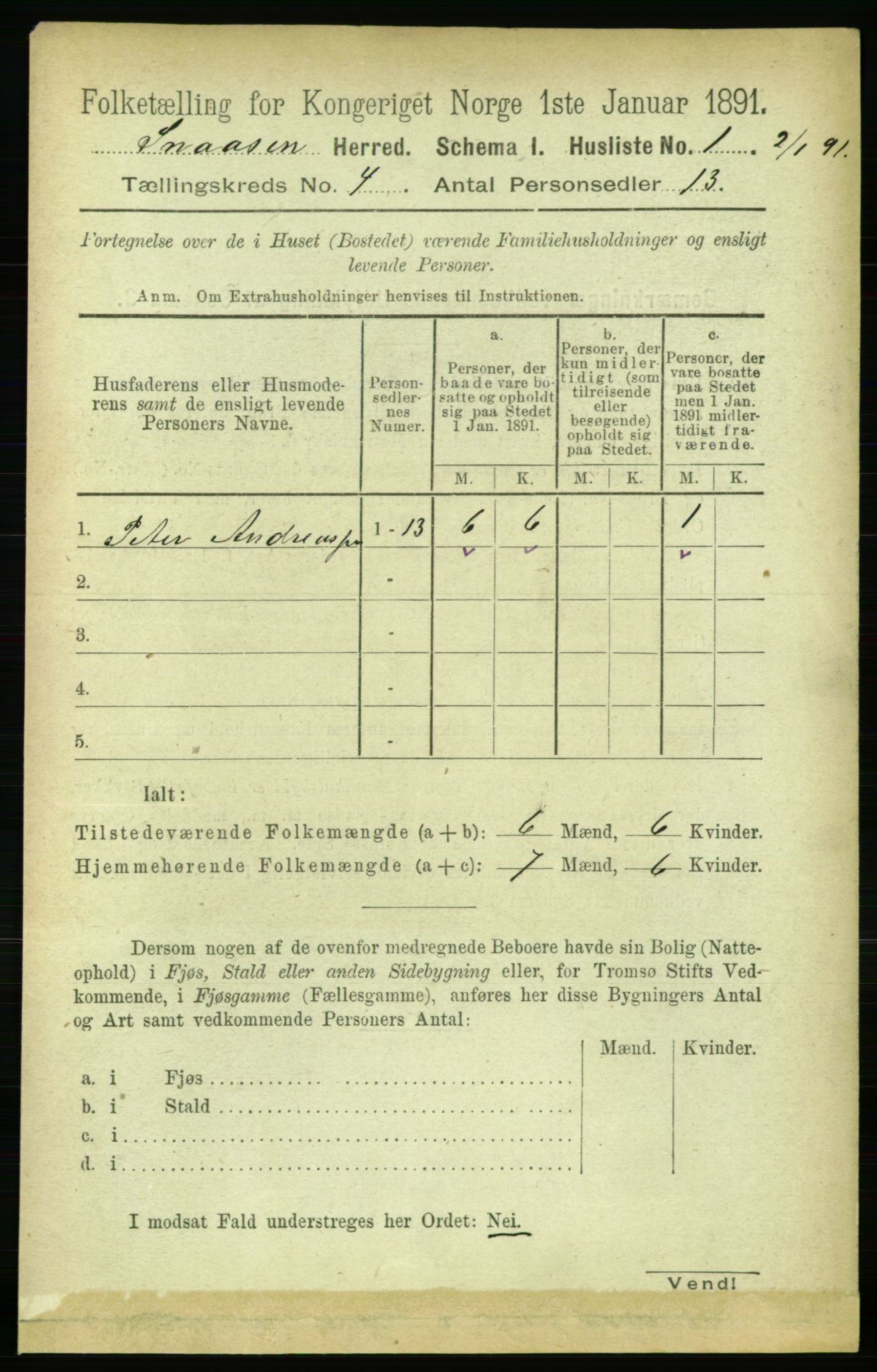 RA, 1891 census for 1736 Snåsa, 1891, p. 1072