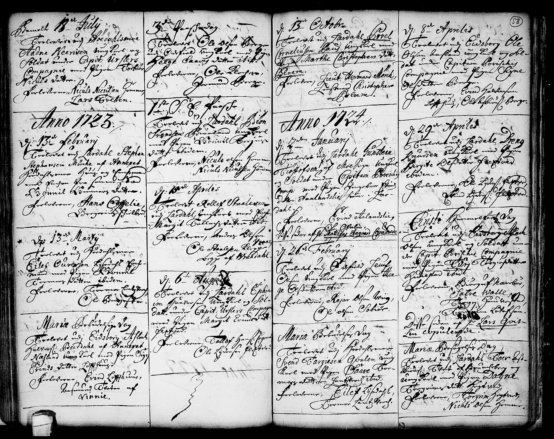 Lårdal kirkebøker, SAKO/A-284/F/Fa/L0001: Parish register (official) no. I 1, 1721-1734, p. 58