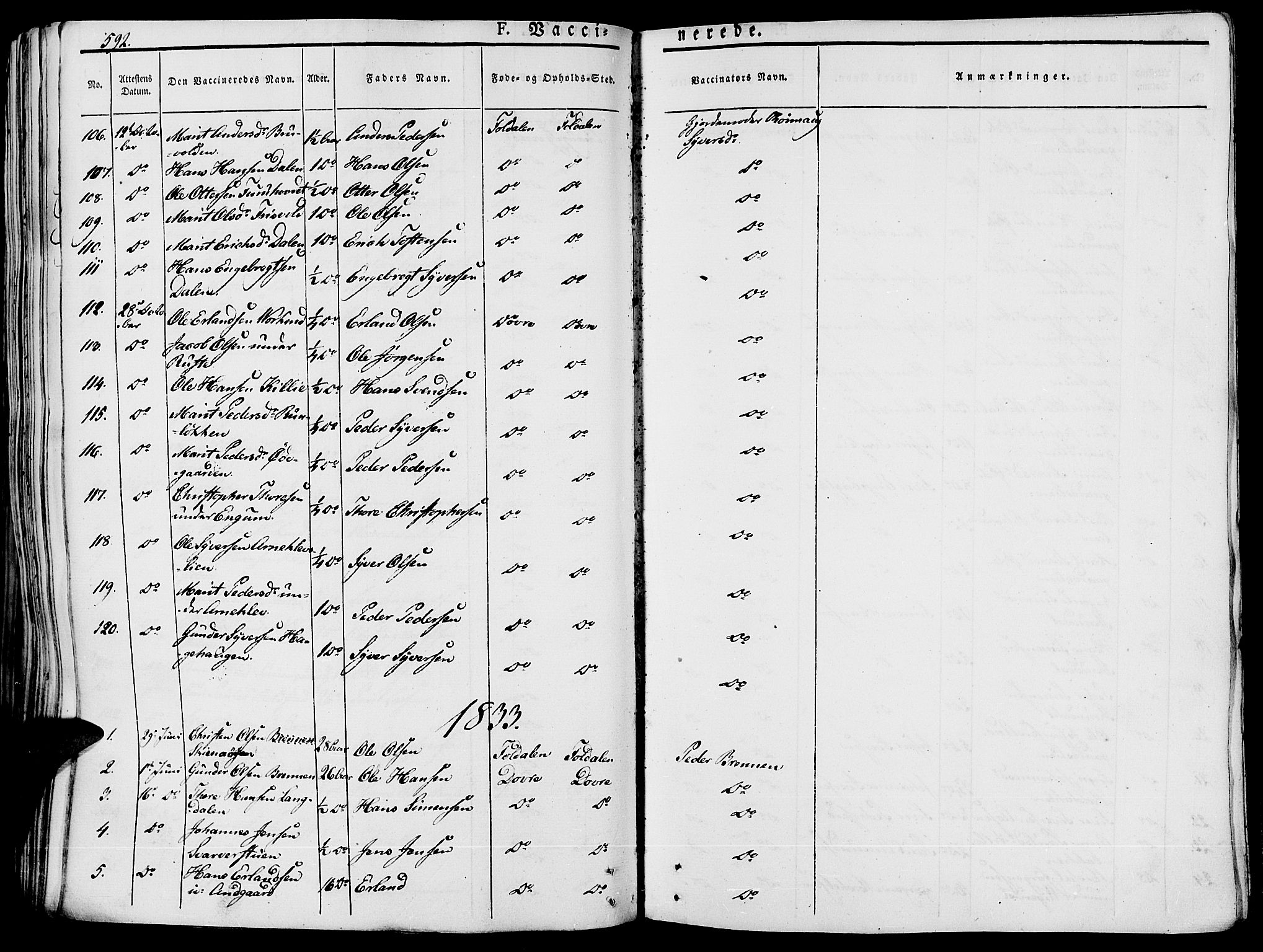 Lesja prestekontor, SAH/PREST-068/H/Ha/Haa/L0005: Parish register (official) no. 5, 1830-1842, p. 592
