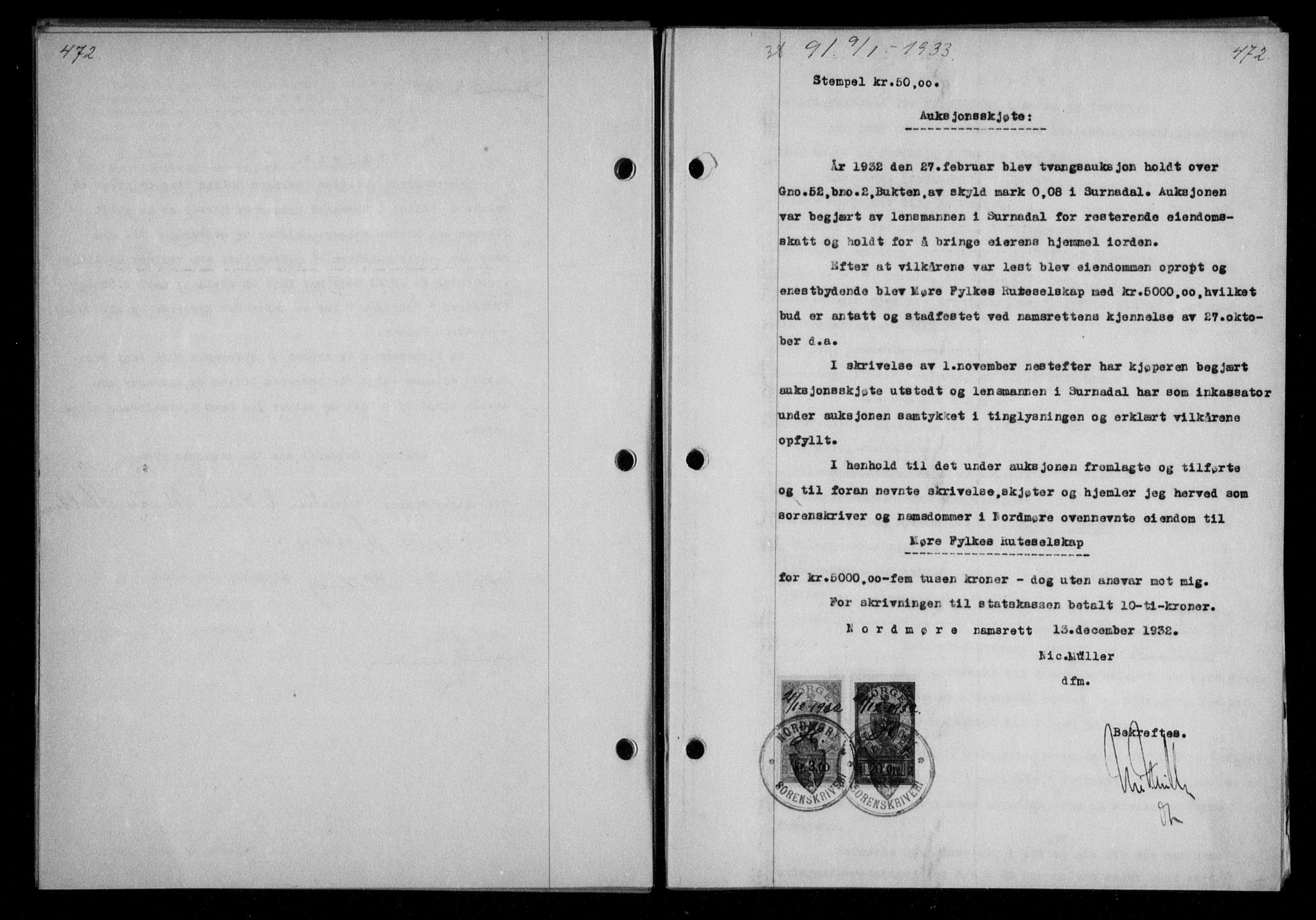 Nordmøre sorenskriveri, AV/SAT-A-4132/1/2/2Ca/L0076: Mortgage book no. 66, 1932-1933, Deed date: 09.01.1933