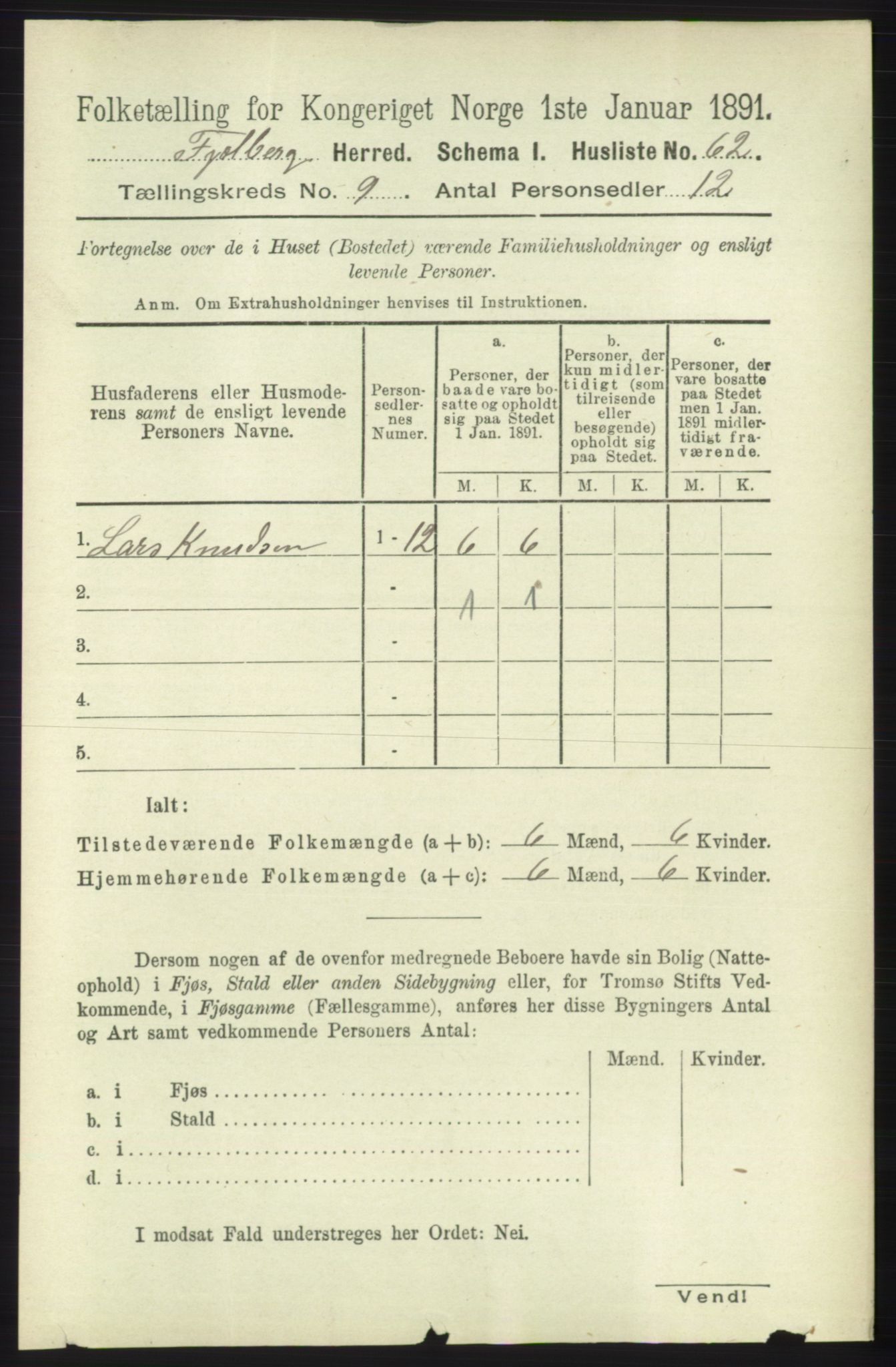 RA, 1891 census for 1213 Fjelberg, 1891, p. 3417