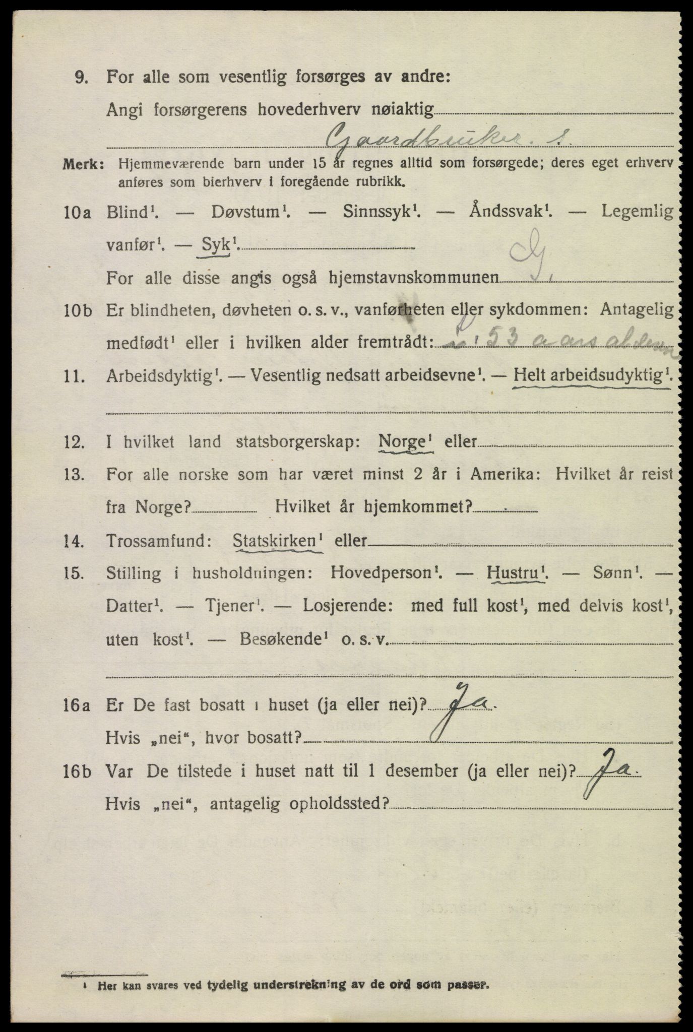 SAK, 1920 census for Grindheim, 1920, p. 588