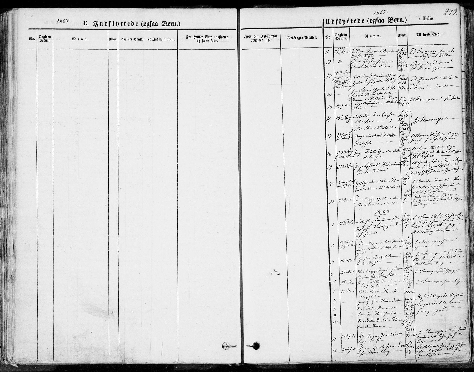 Håland sokneprestkontor, SAST/A-101802/001/30BA/L0008: Parish register (official) no. A 7.2, 1854-1870, p. 279