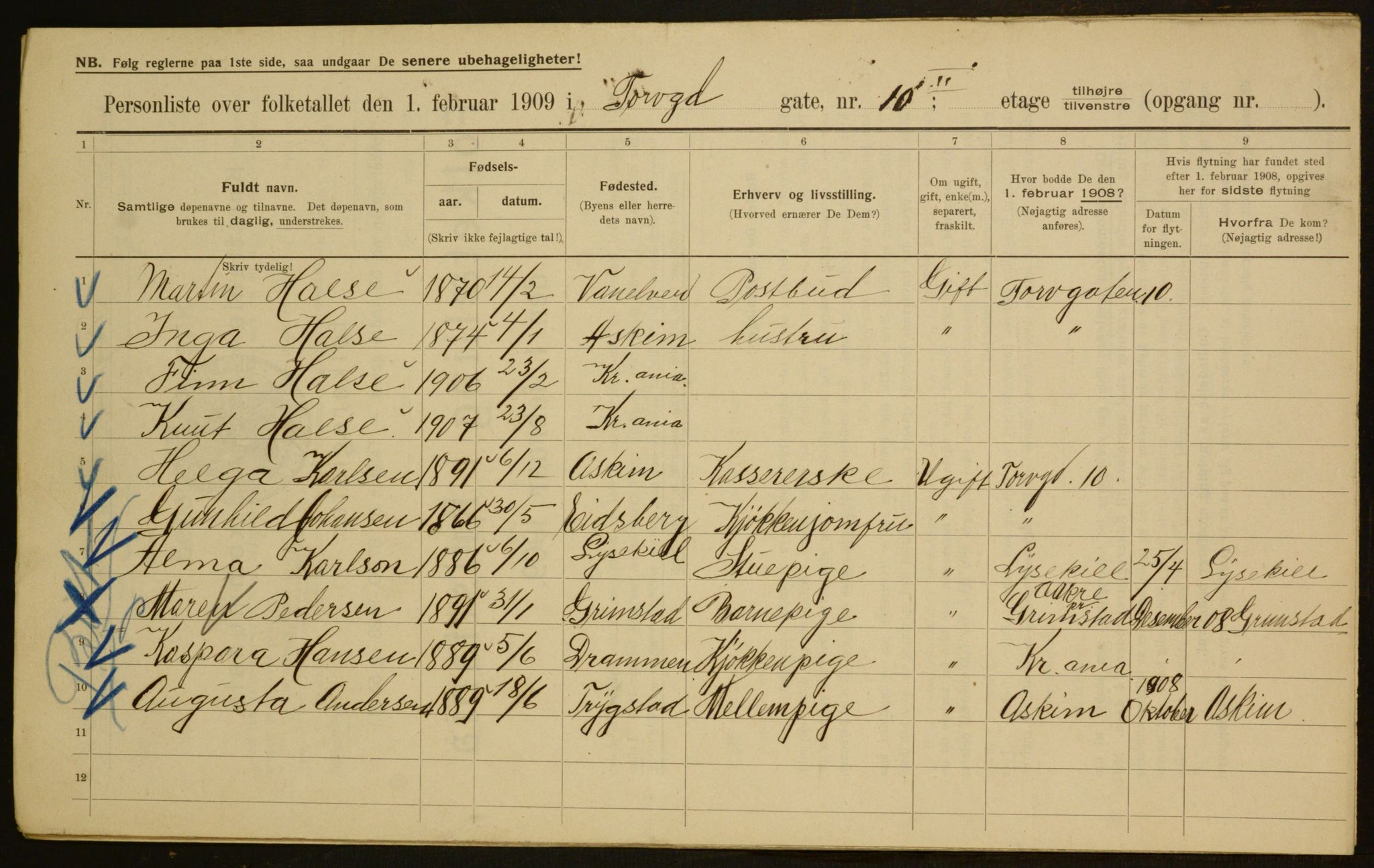 OBA, Municipal Census 1909 for Kristiania, 1909, p. 103369