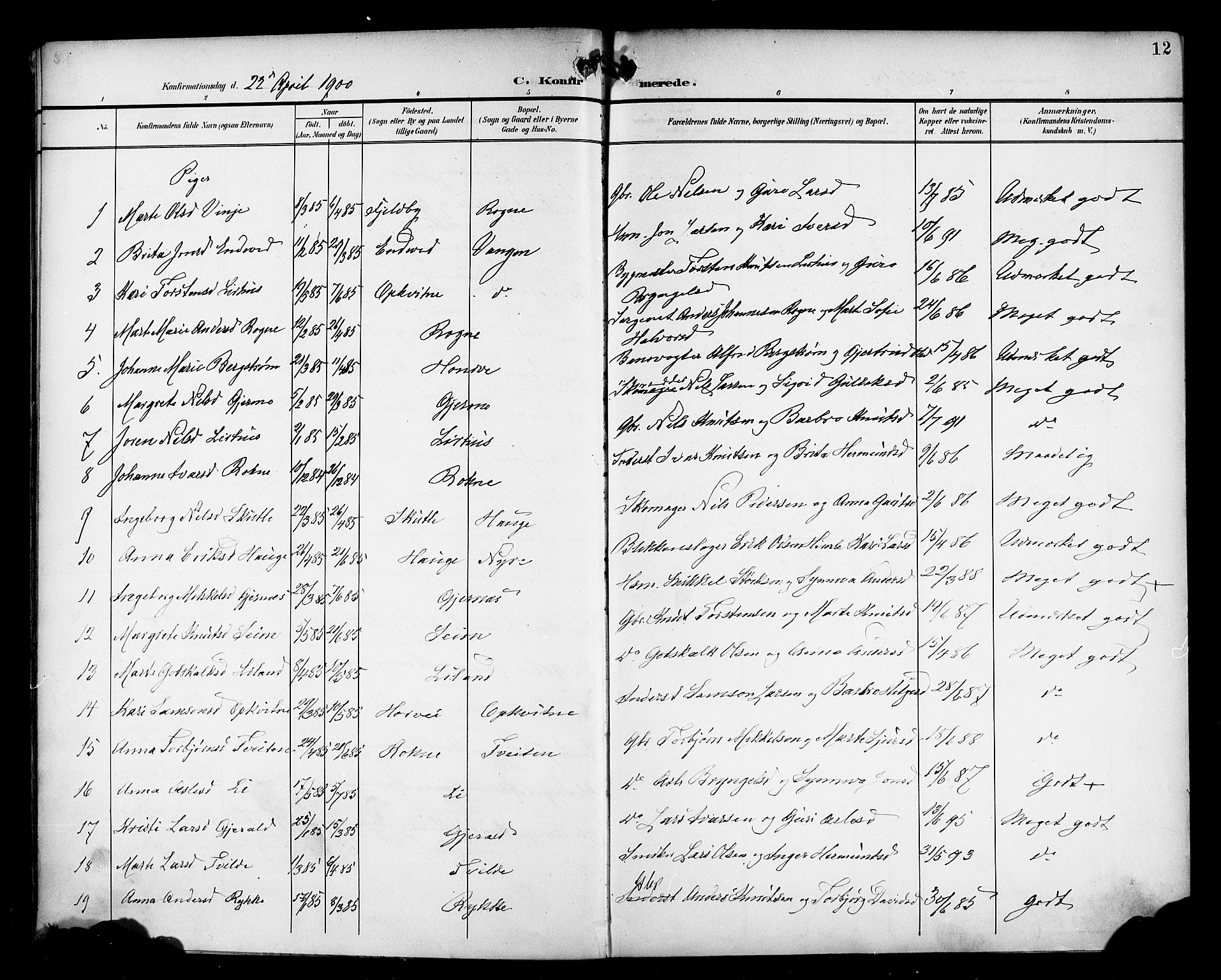 Voss sokneprestembete, AV/SAB-A-79001/H/Haa: Parish register (official) no. B 2, 1899-1922, p. 12