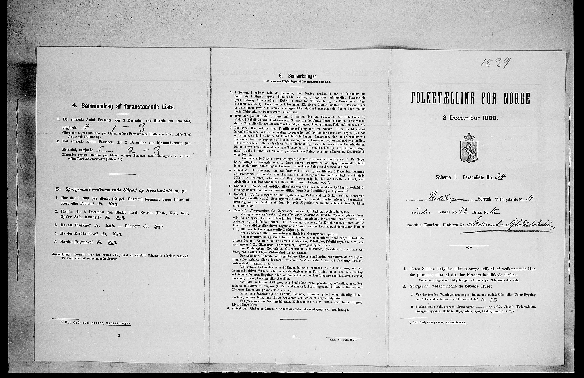 SAH, 1900 census for Eidskog, 1900, p. 1289