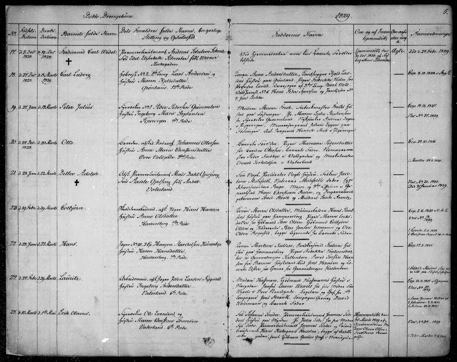 Garnisonsmenigheten Kirkebøker, SAO/A-10846/F/Fa/L0006: Parish register (official) no. 6, 1828-1841, p. 5