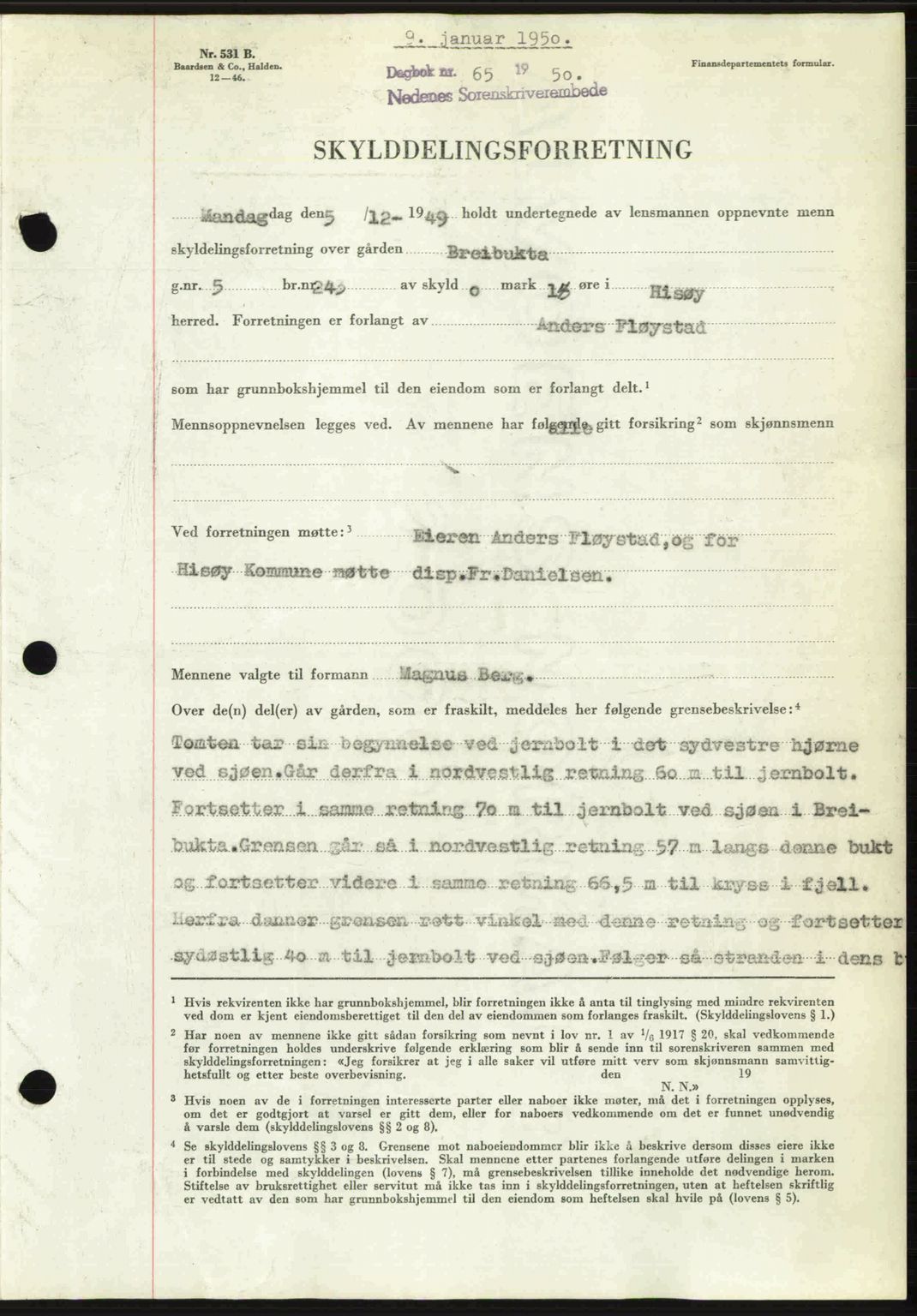Nedenes sorenskriveri, SAK/1221-0006/G/Gb/Gba/L0062: Mortgage book no. A14, 1949-1950, Diary no: : 65/1950