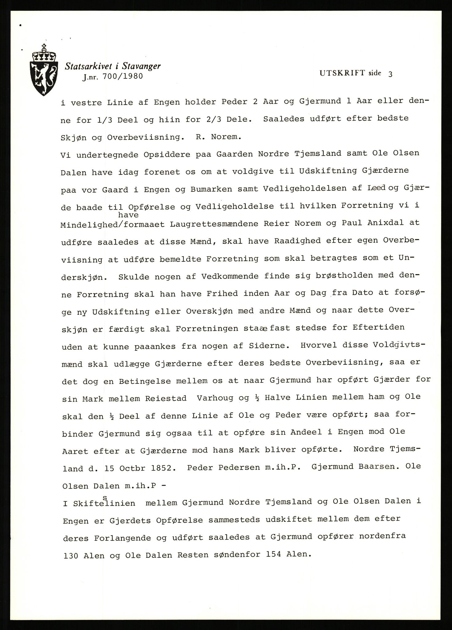 Statsarkivet i Stavanger, AV/SAST-A-101971/03/Y/Yj/L0087: Avskrifter sortert etter gårdsnavn: Tjemsland nordre - Todhammer, 1750-1930, p. 12