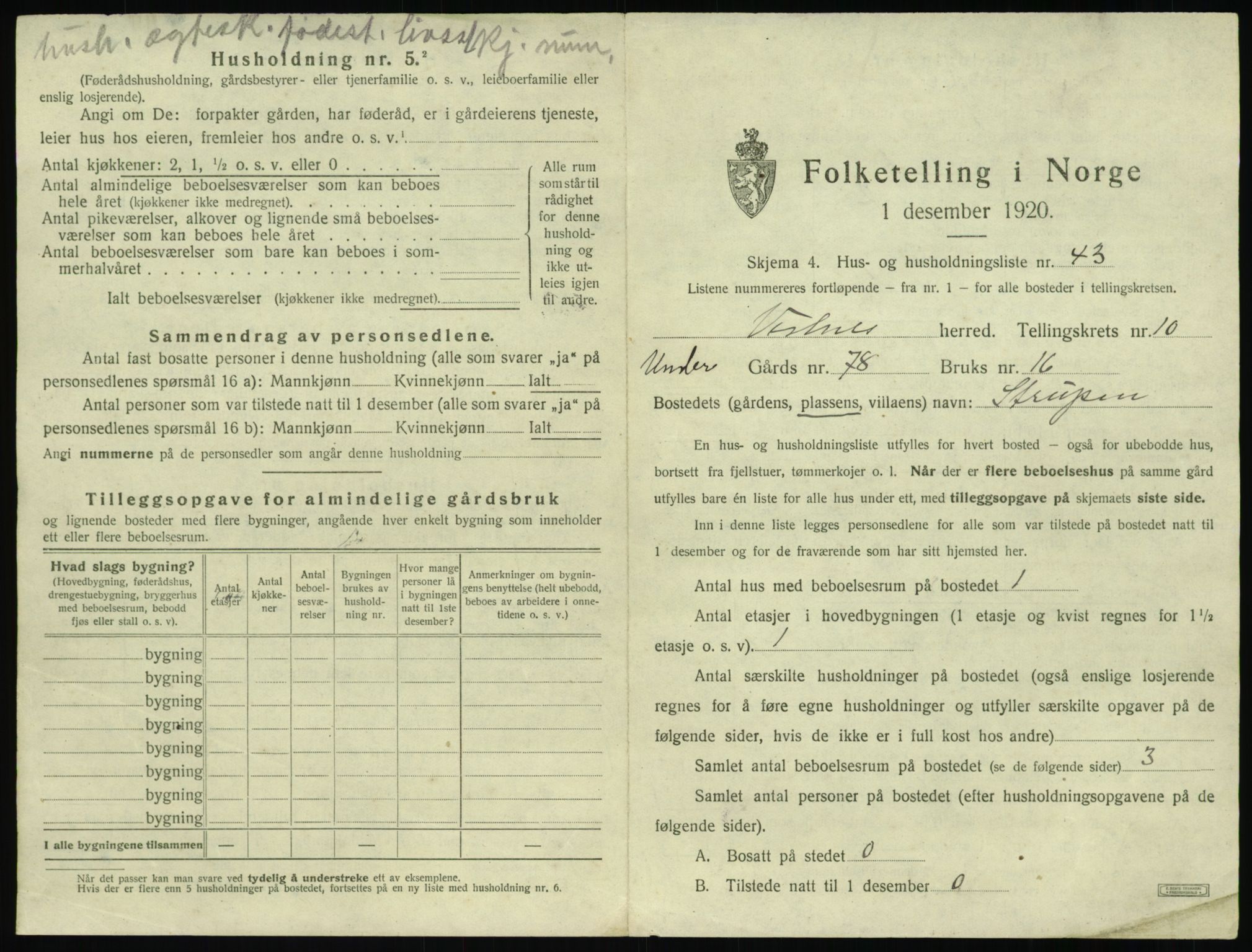 SAT, 1920 census for Vestnes, 1920, p. 1131