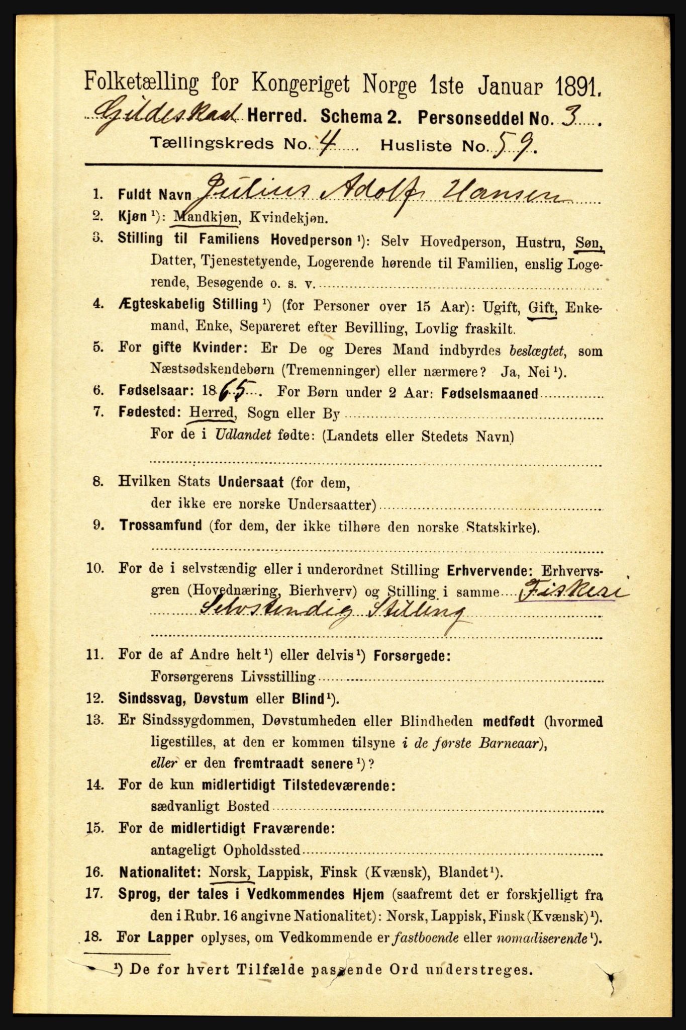 RA, 1891 census for 1838 Gildeskål, 1891, p. 1433