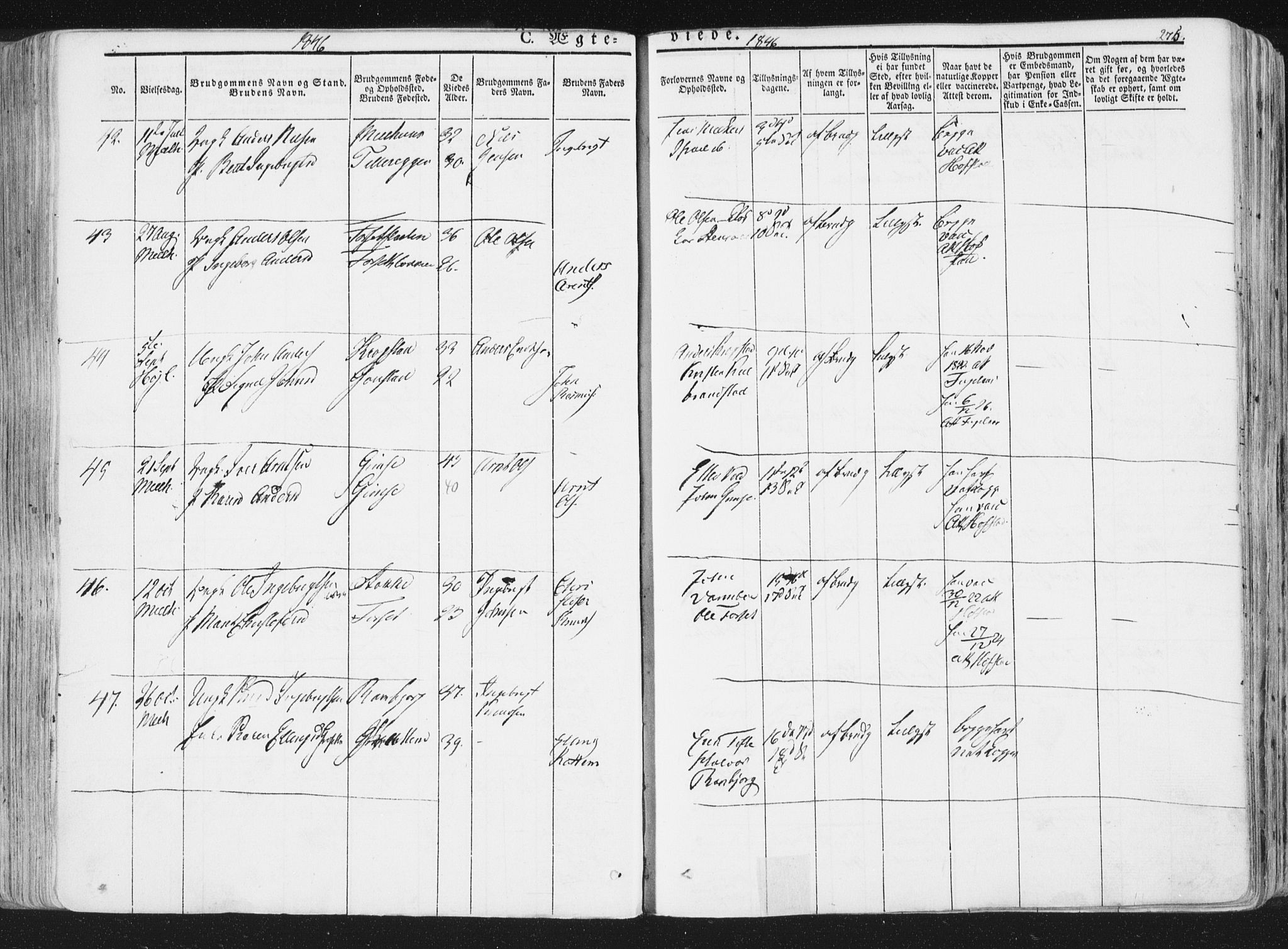 Ministerialprotokoller, klokkerbøker og fødselsregistre - Sør-Trøndelag, SAT/A-1456/691/L1074: Parish register (official) no. 691A06, 1842-1852, p. 275