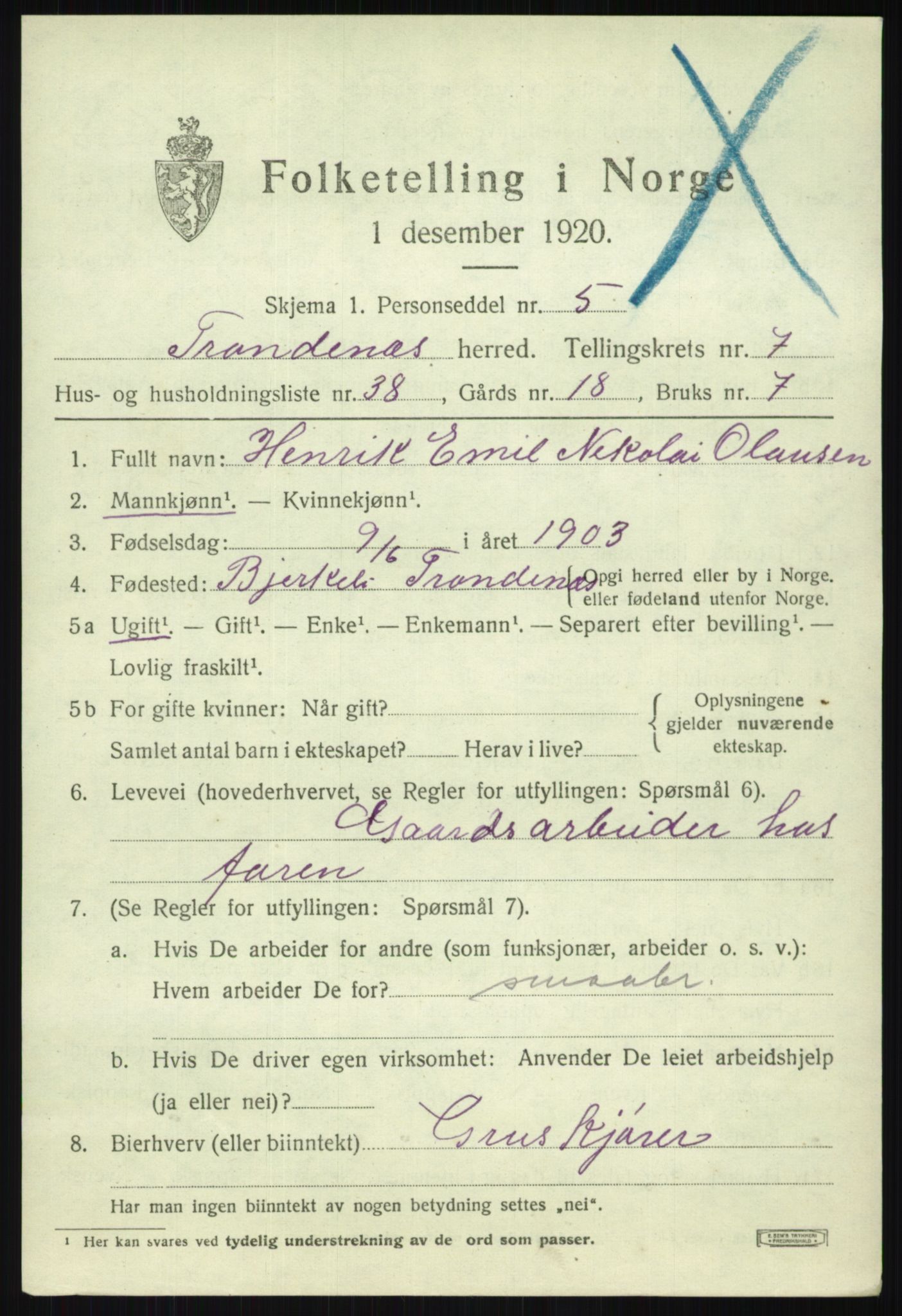 SATØ, 1920 census for Trondenes, 1920, p. 6899