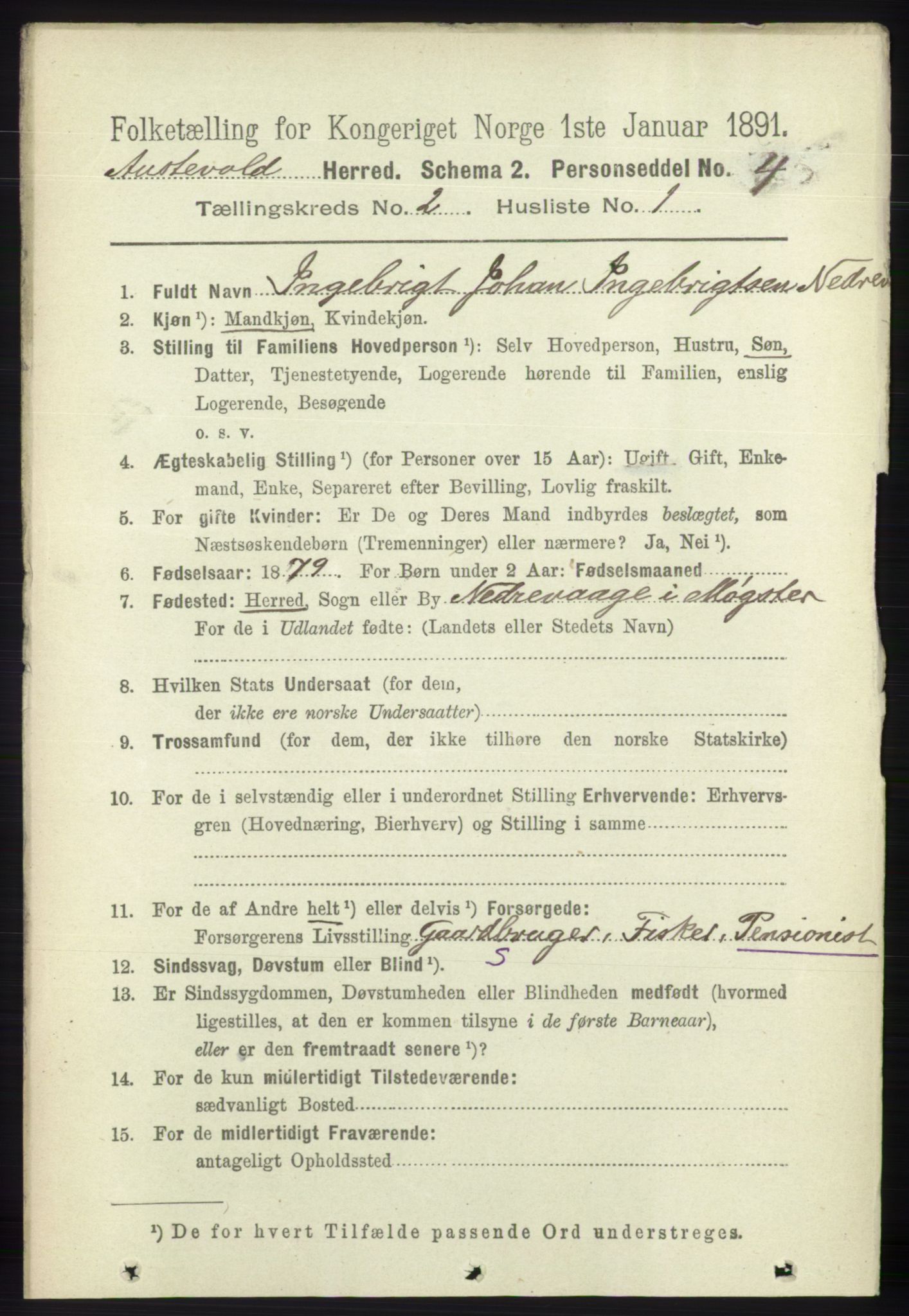 RA, 1891 census for 1244 Austevoll, 1891, p. 617