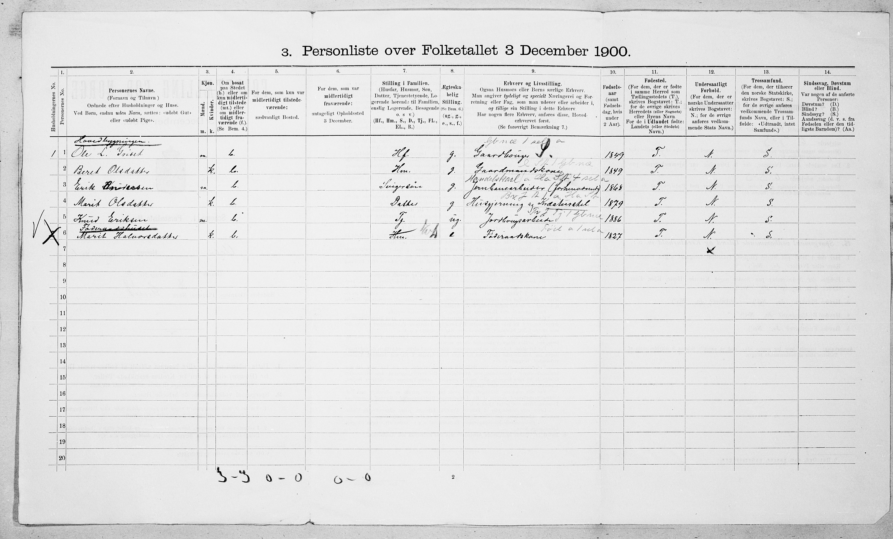 SAT, 1900 census for Voll, 1900, p. 11