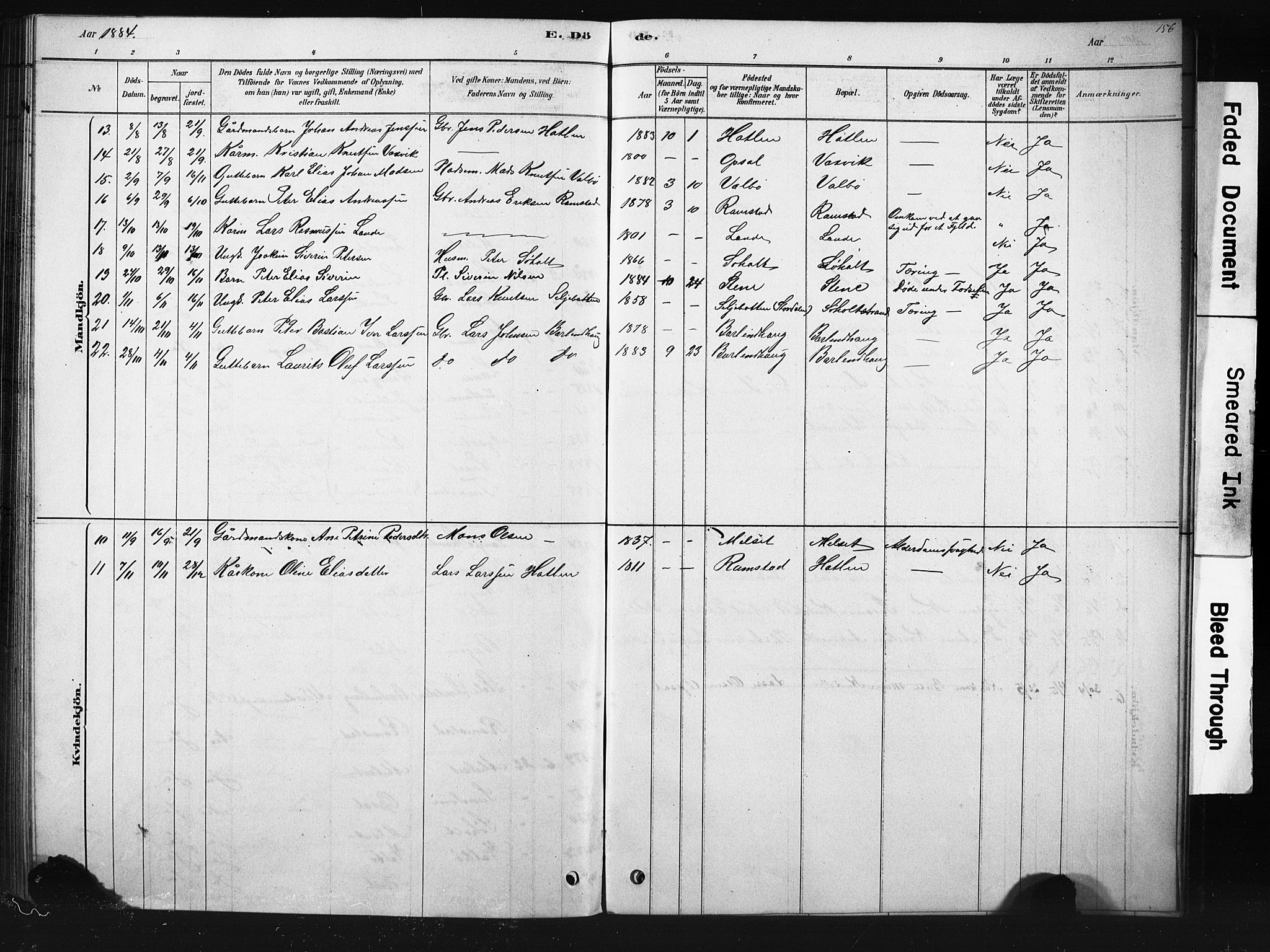 Ministerialprotokoller, klokkerbøker og fødselsregistre - Møre og Romsdal, SAT/A-1454/522/L0326: Parish register (copy) no. 522C05, 1878-1890, p. 156