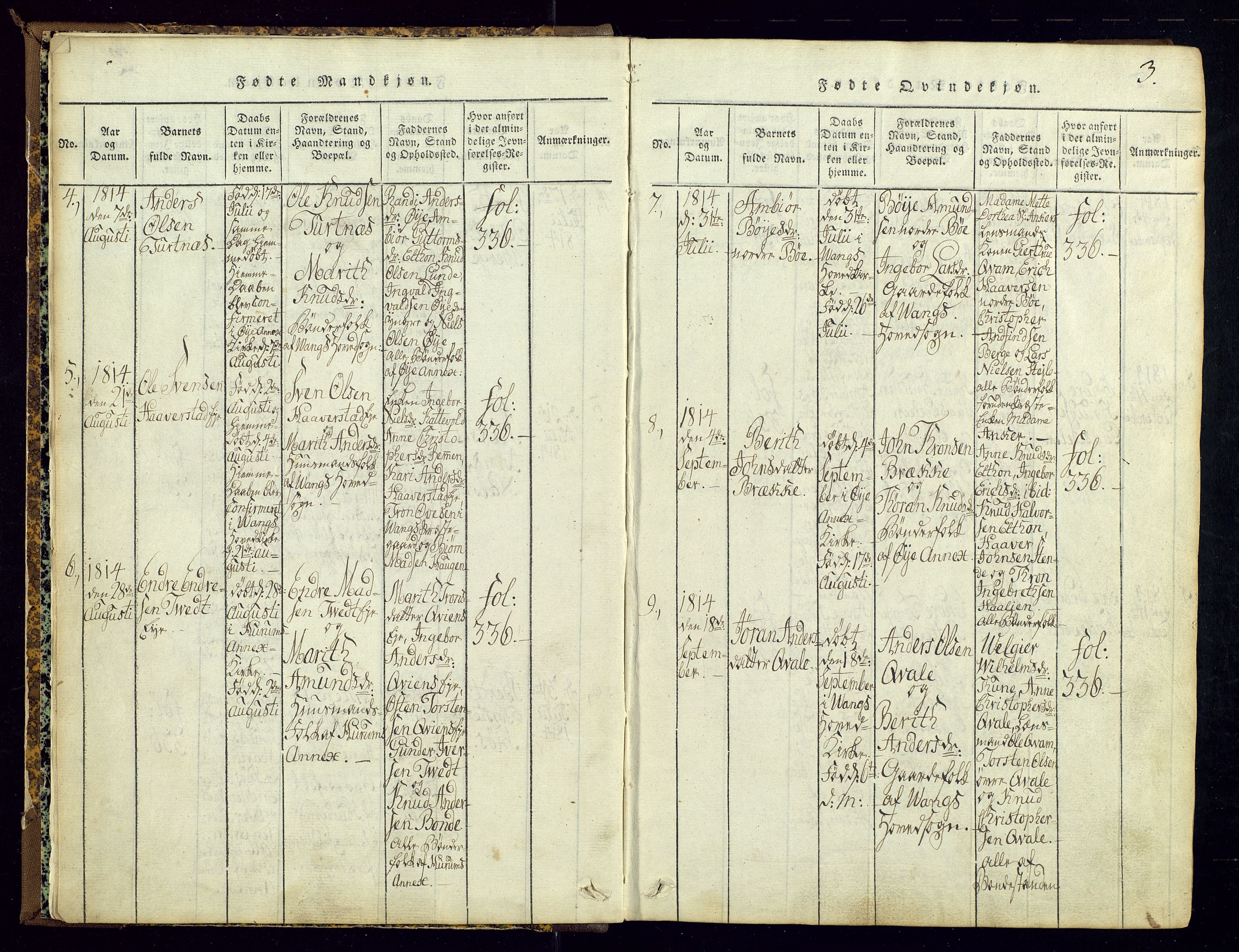 Vang prestekontor, Valdres, AV/SAH-PREST-140/H/Ha/L0004: Parish register (official) no. 4, 1814-1831, p. 3