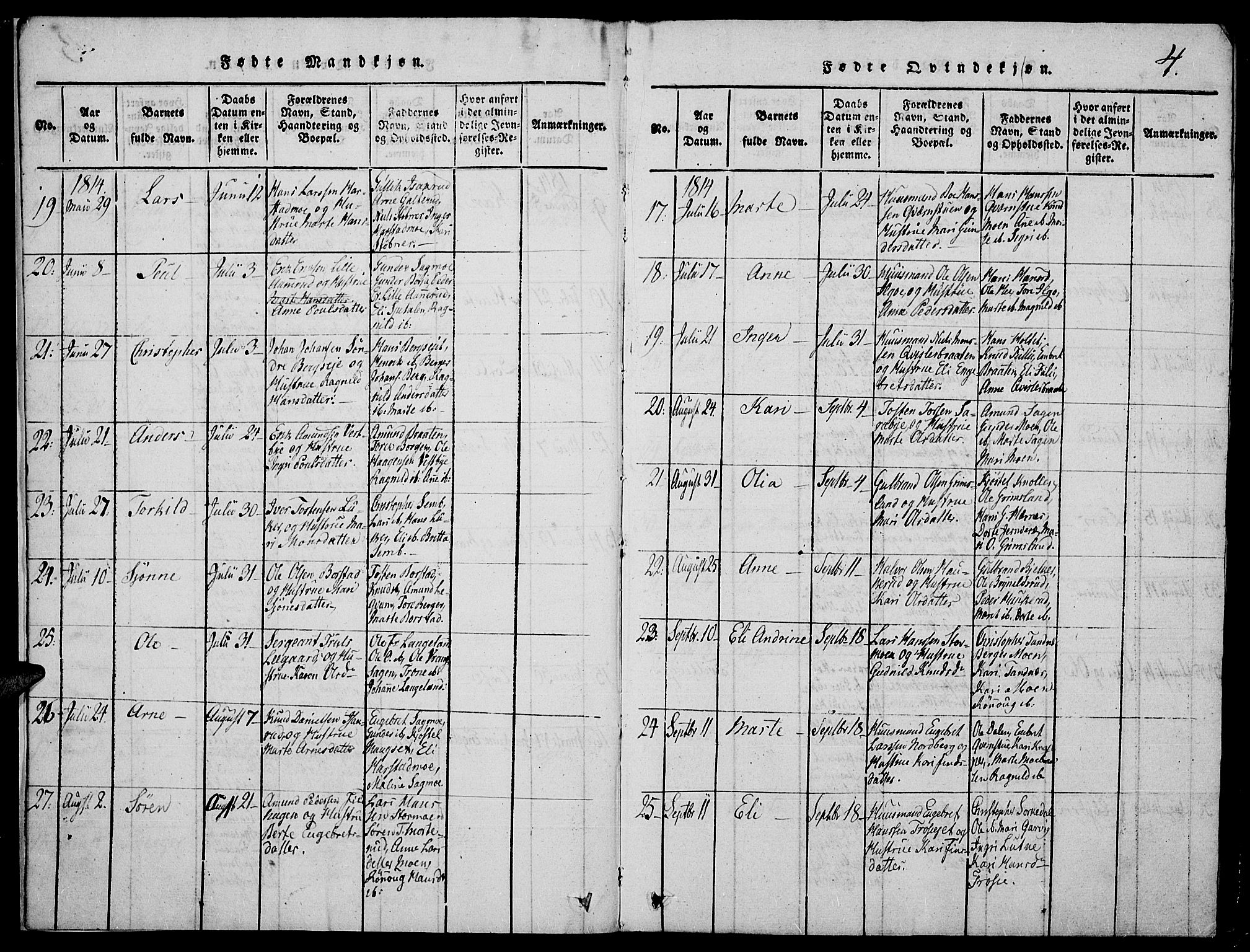 Strøm-Odalen prestekontor, SAH/PREST-028/H/Ha/Hab/L0001: Parish register (copy) no. 1, 1813-1825, p. 4