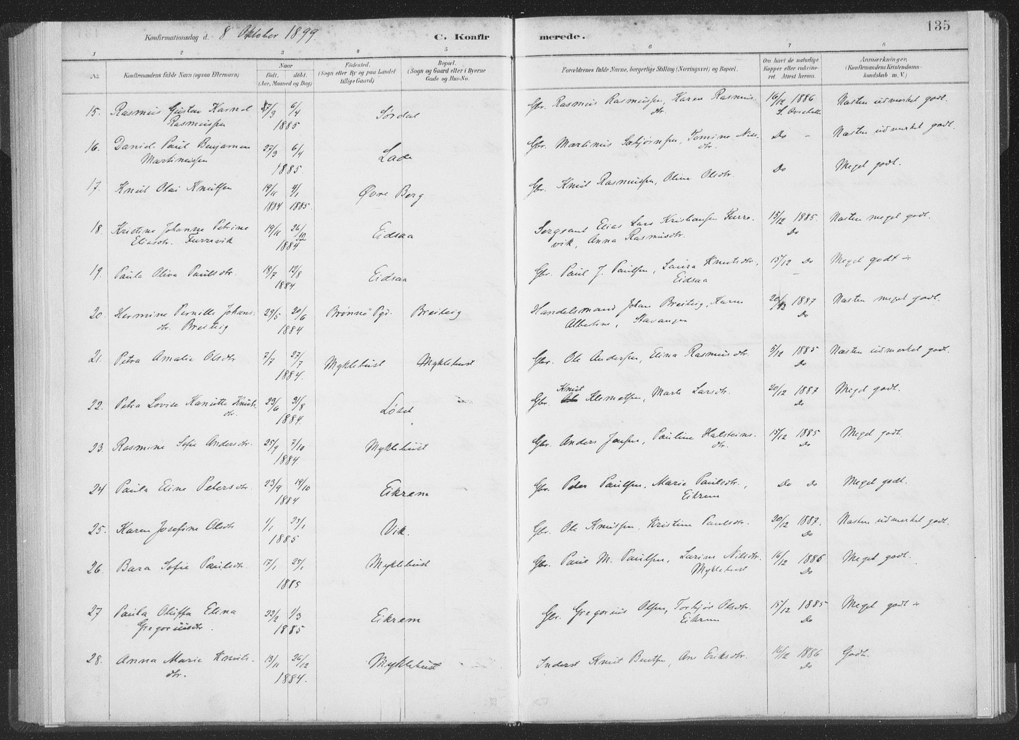 Ministerialprotokoller, klokkerbøker og fødselsregistre - Møre og Romsdal, AV/SAT-A-1454/502/L0025: Parish register (official) no. 502A03, 1885-1909, p. 135