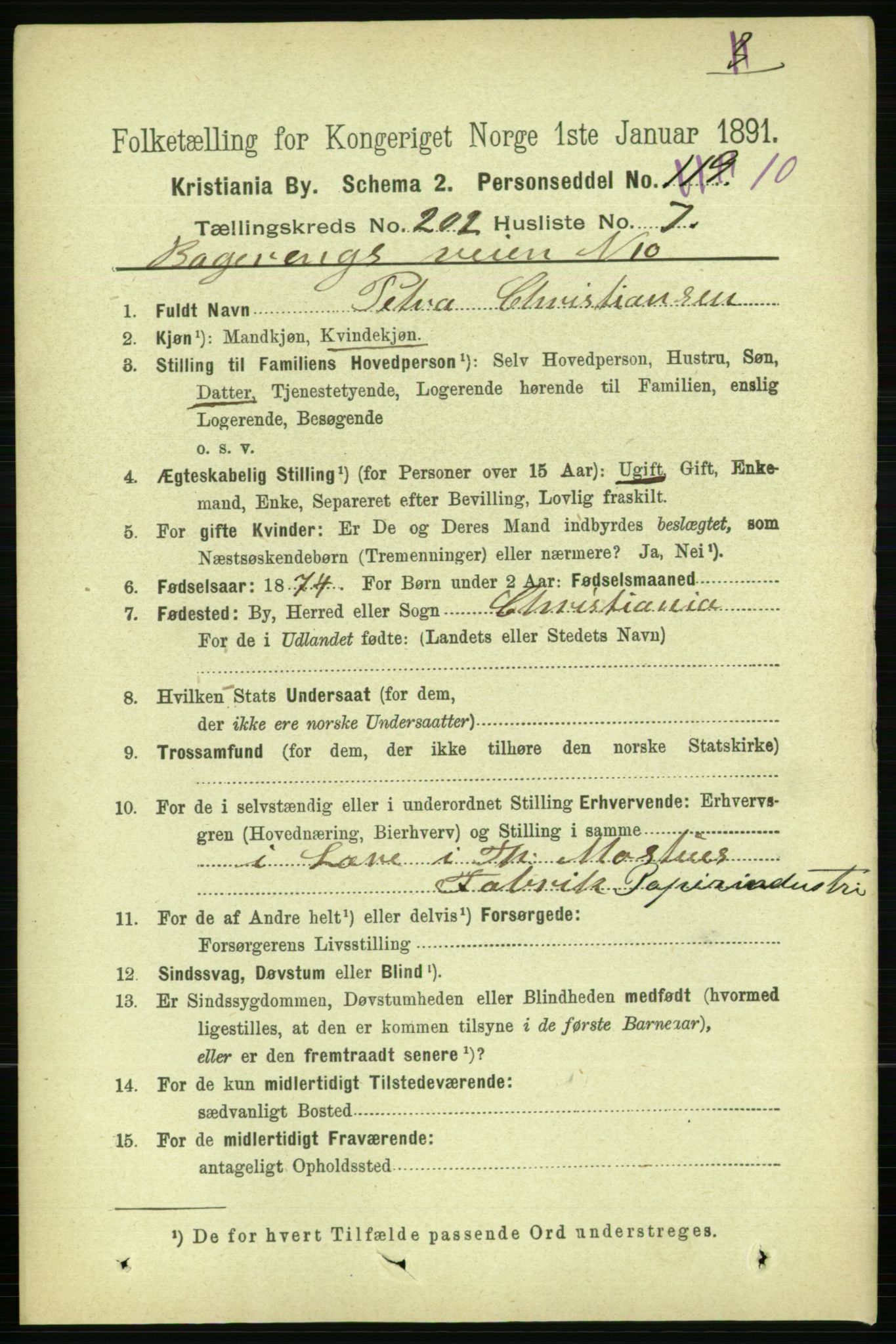 RA, 1891 census for 0301 Kristiania, 1891, p. 121639