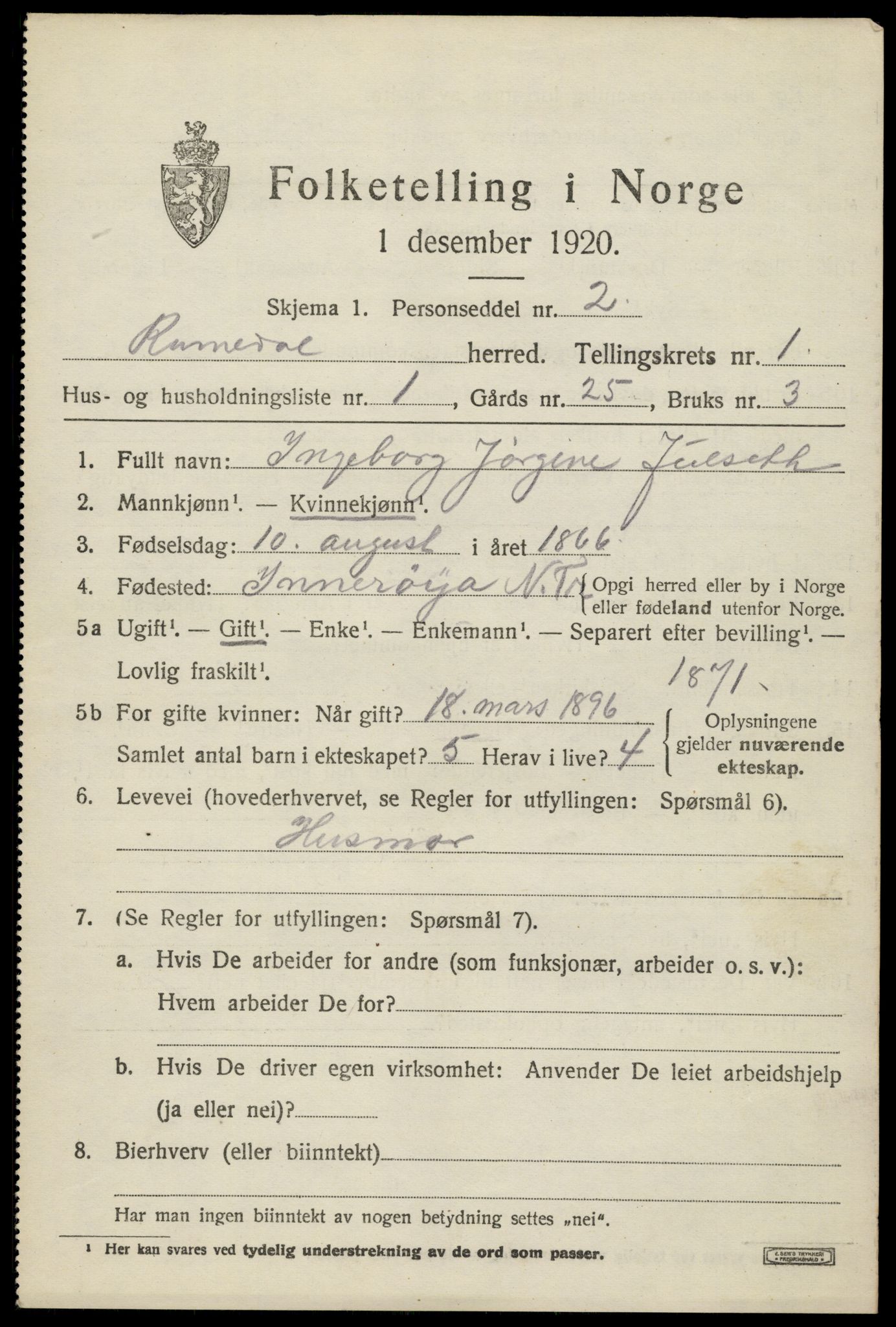 SAH, 1920 census for Romedal, 1920, p. 1941