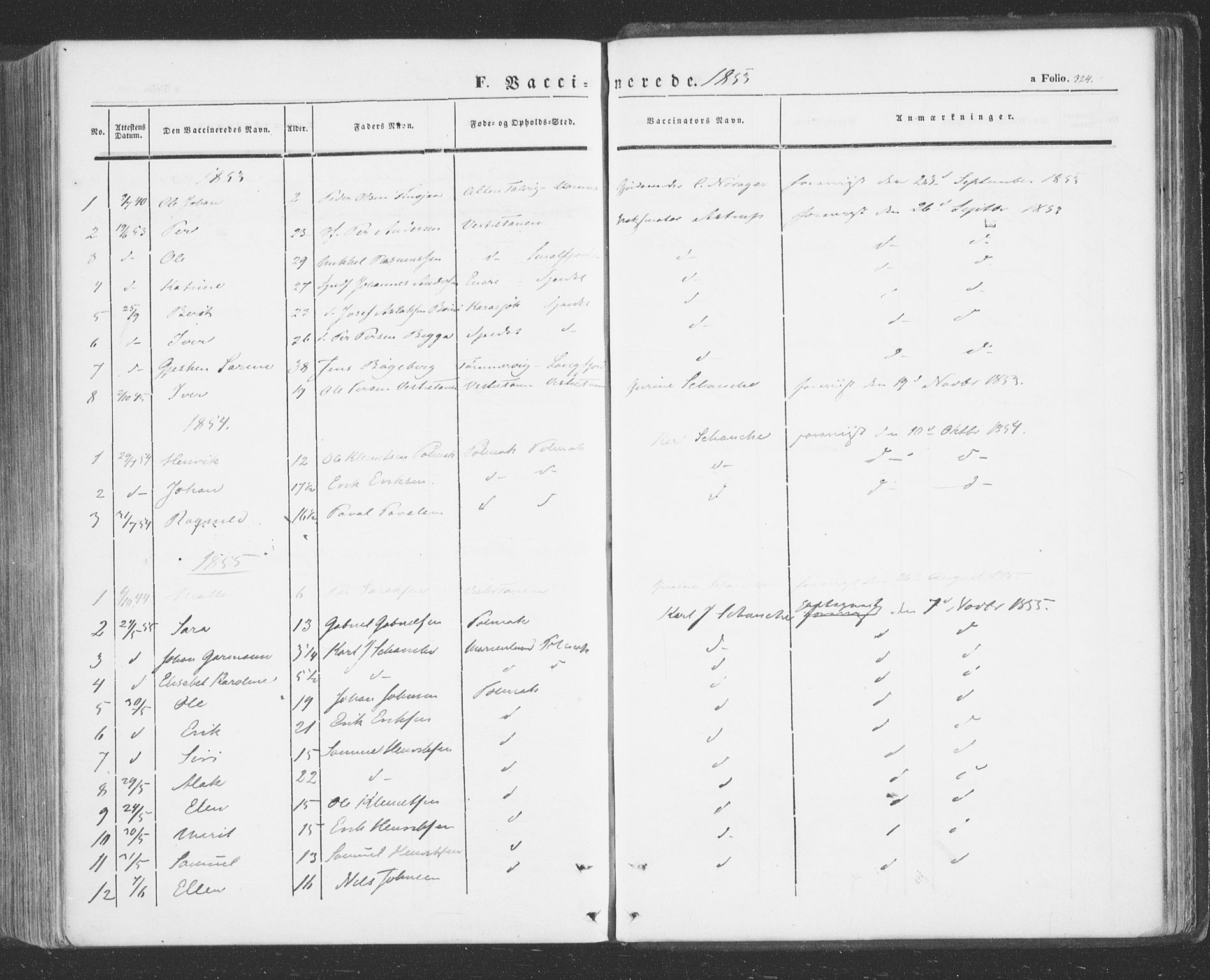 Tana sokneprestkontor, SATØ/S-1334/H/Ha/L0001kirke: Parish register (official) no. 1, 1846-1861, p. 324