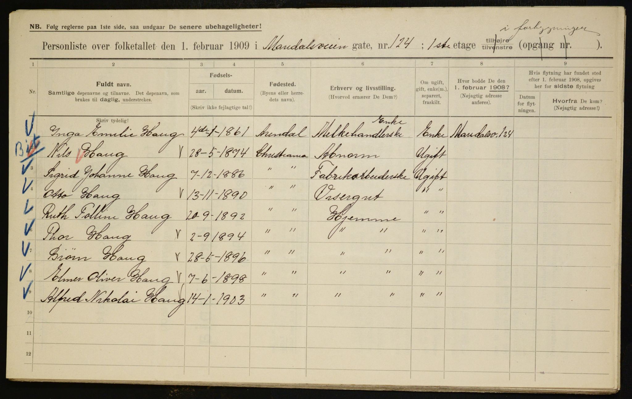 OBA, Municipal Census 1909 for Kristiania, 1909, p. 55102