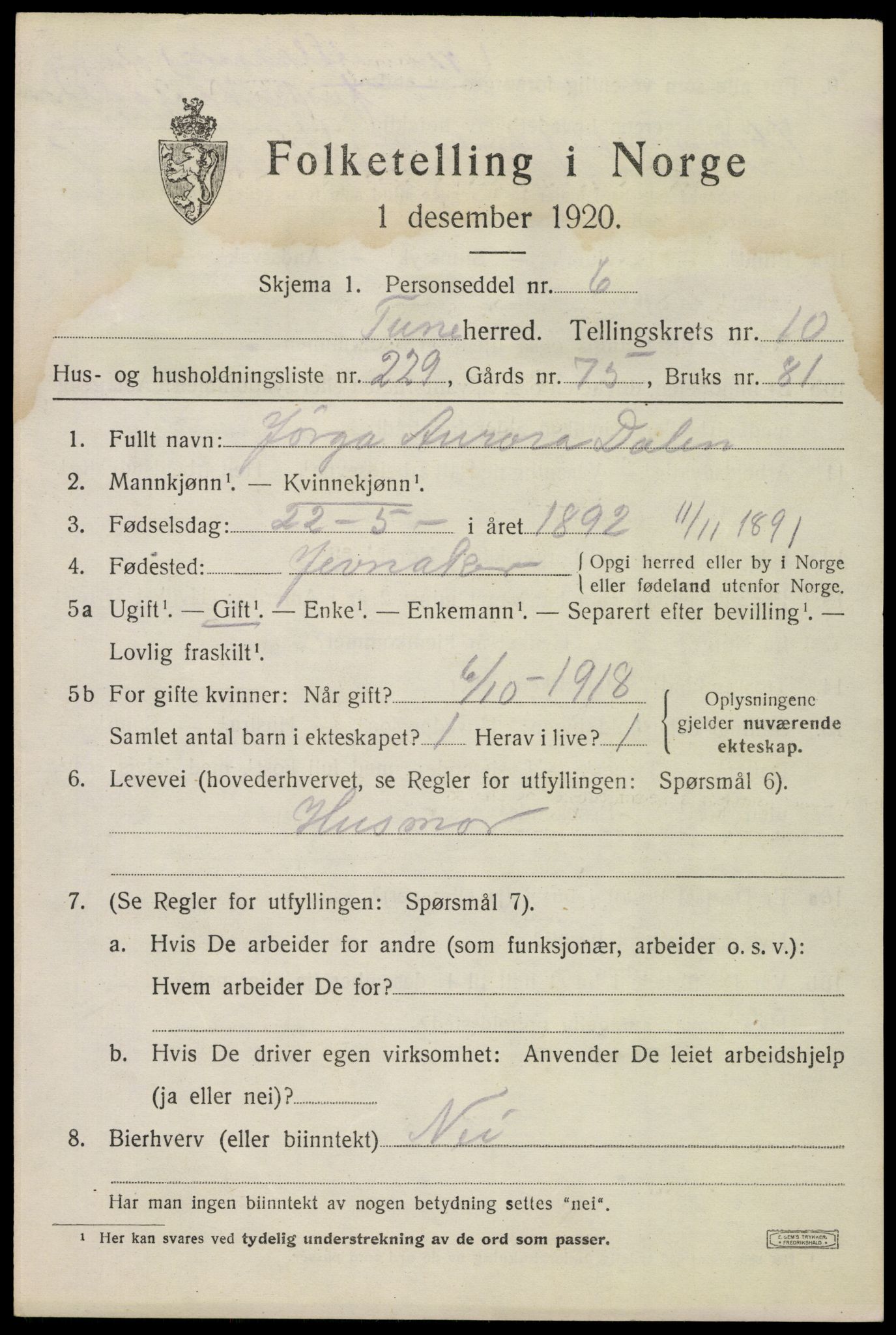 SAO, 1920 census for Tune, 1920, p. 13882