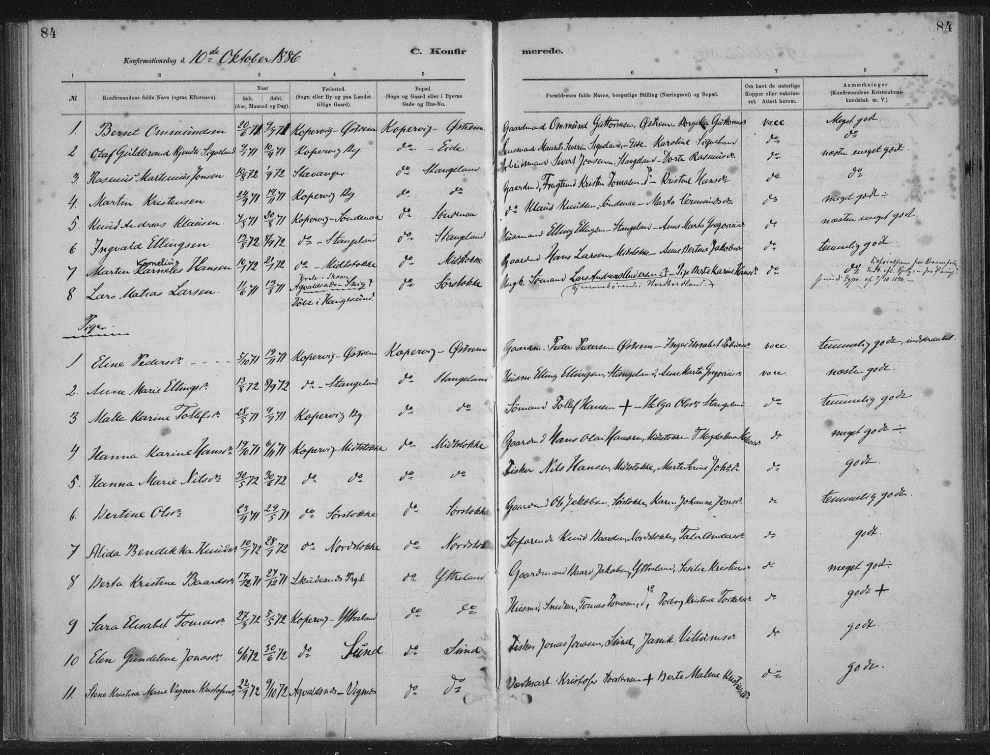 Kopervik sokneprestkontor, SAST/A-101850/H/Ha/Haa/L0002: Parish register (official) no. A 2, 1880-1912, p. 84