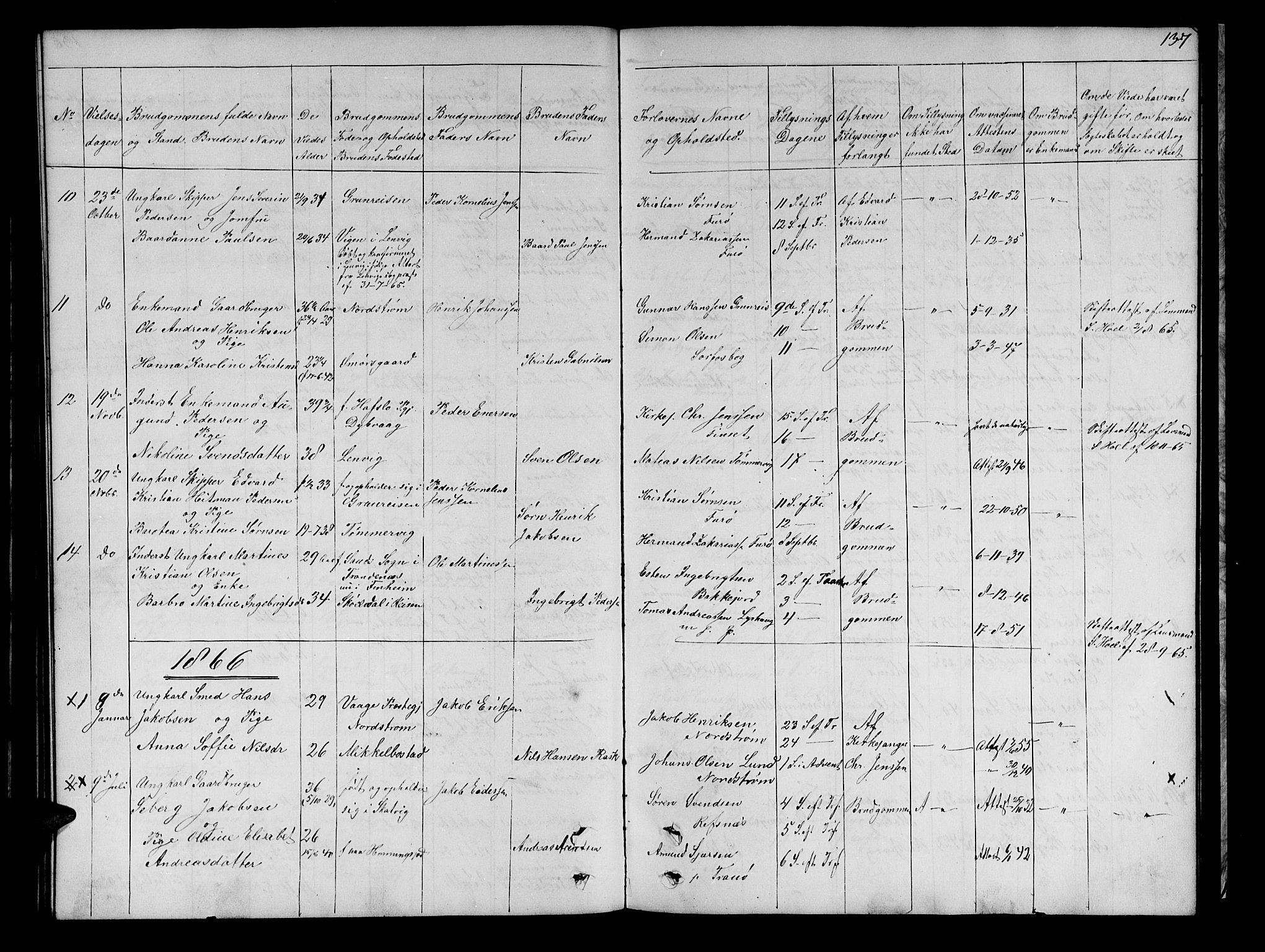 Tranøy sokneprestkontor, SATØ/S-1313/I/Ia/Iab/L0021klokker: Parish register (copy) no. 21, 1861-1886, p. 137