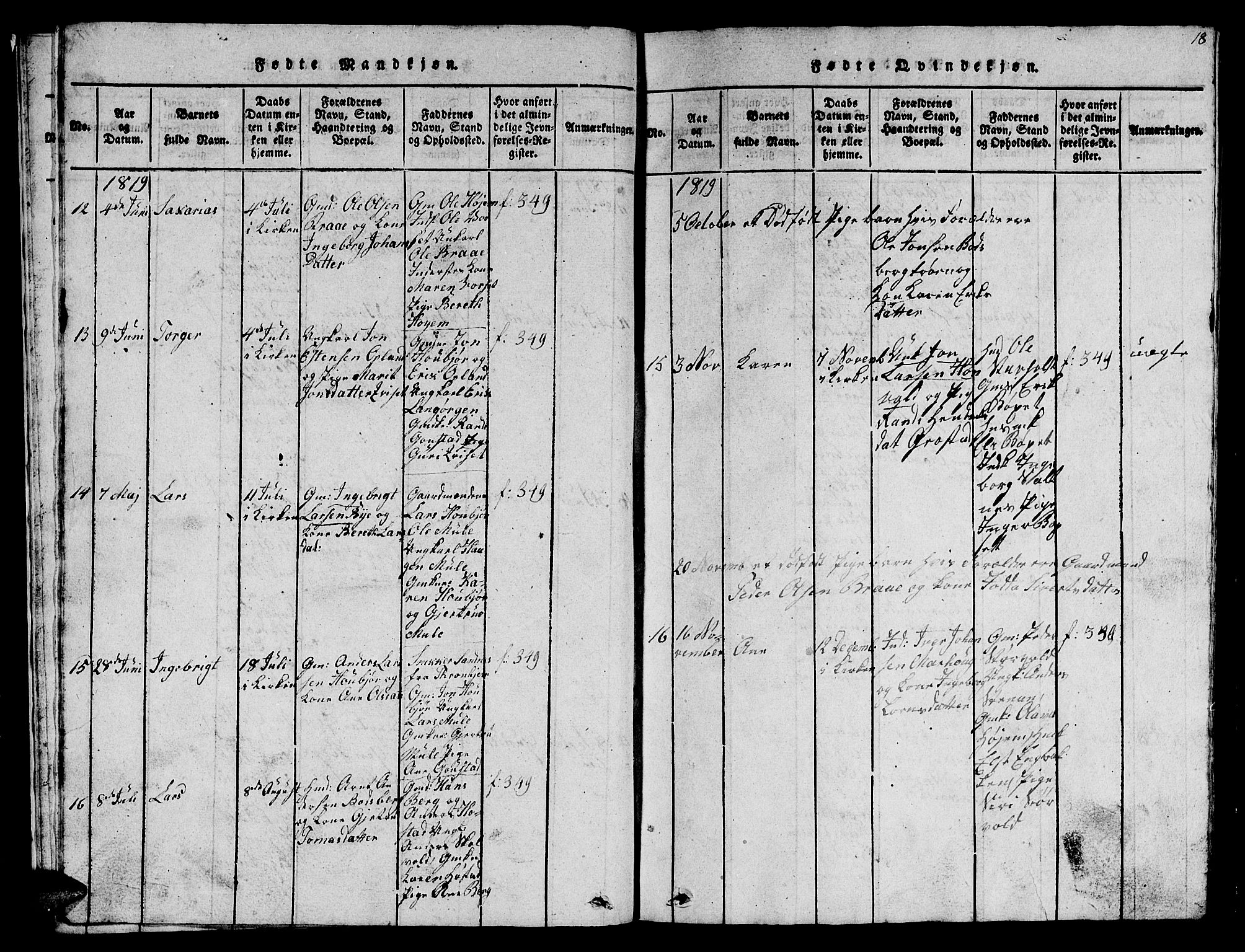 Ministerialprotokoller, klokkerbøker og fødselsregistre - Sør-Trøndelag, SAT/A-1456/612/L0385: Parish register (copy) no. 612C01, 1816-1845, p. 18