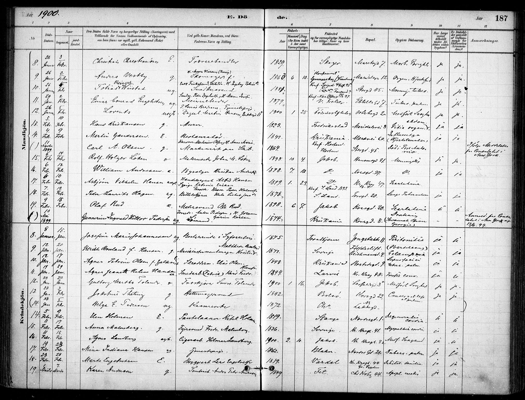 Jakob prestekontor Kirkebøker, SAO/A-10850/F/Fa/L0007: Parish register (official) no. 7, 1880-1905, p. 187