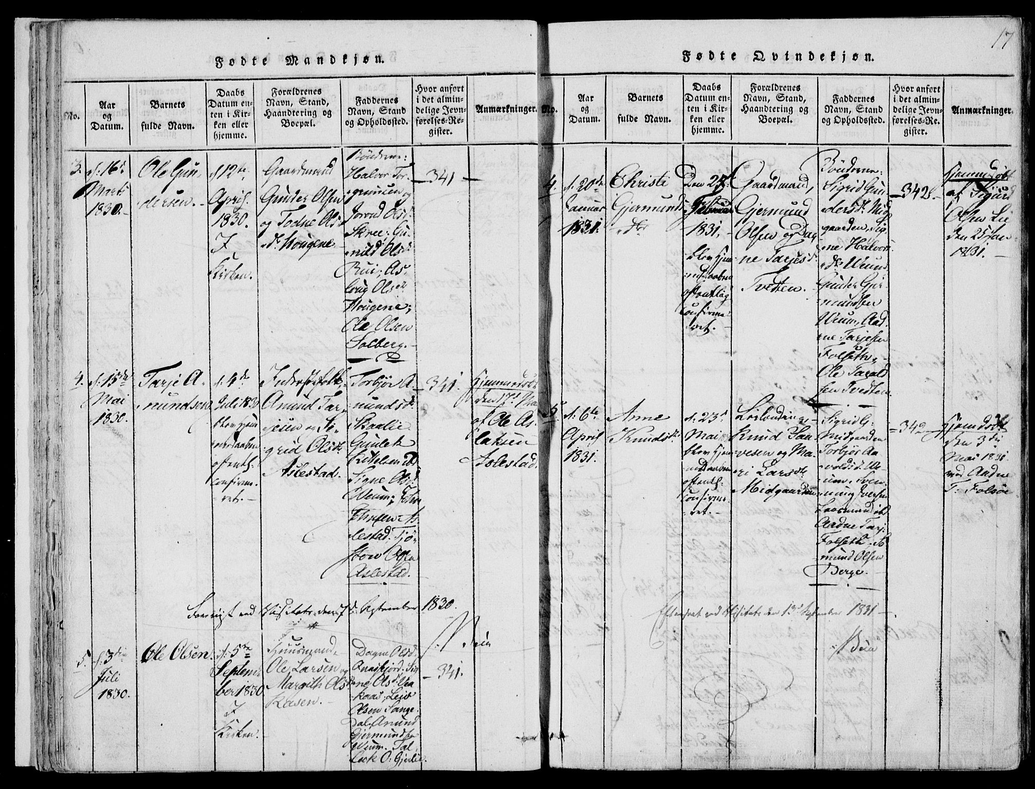 Fyresdal kirkebøker, SAKO/A-263/F/Fb/L0001: Parish register (official) no. II 1, 1815-1854, p. 17