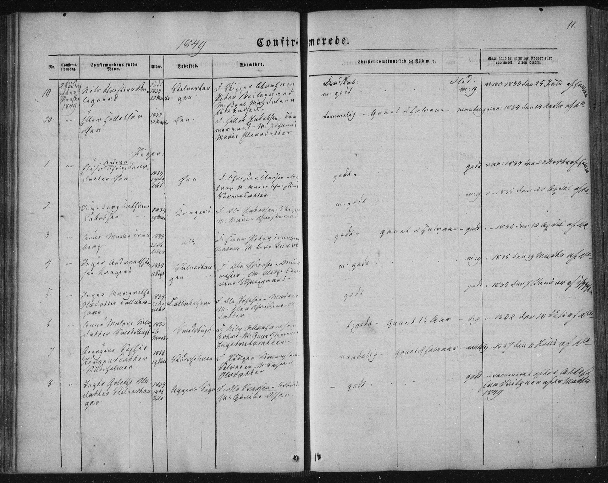 Kragerø kirkebøker, AV/SAKO-A-278/F/Fa/L0006: Parish register (official) no. 6, 1847-1861, p. 11