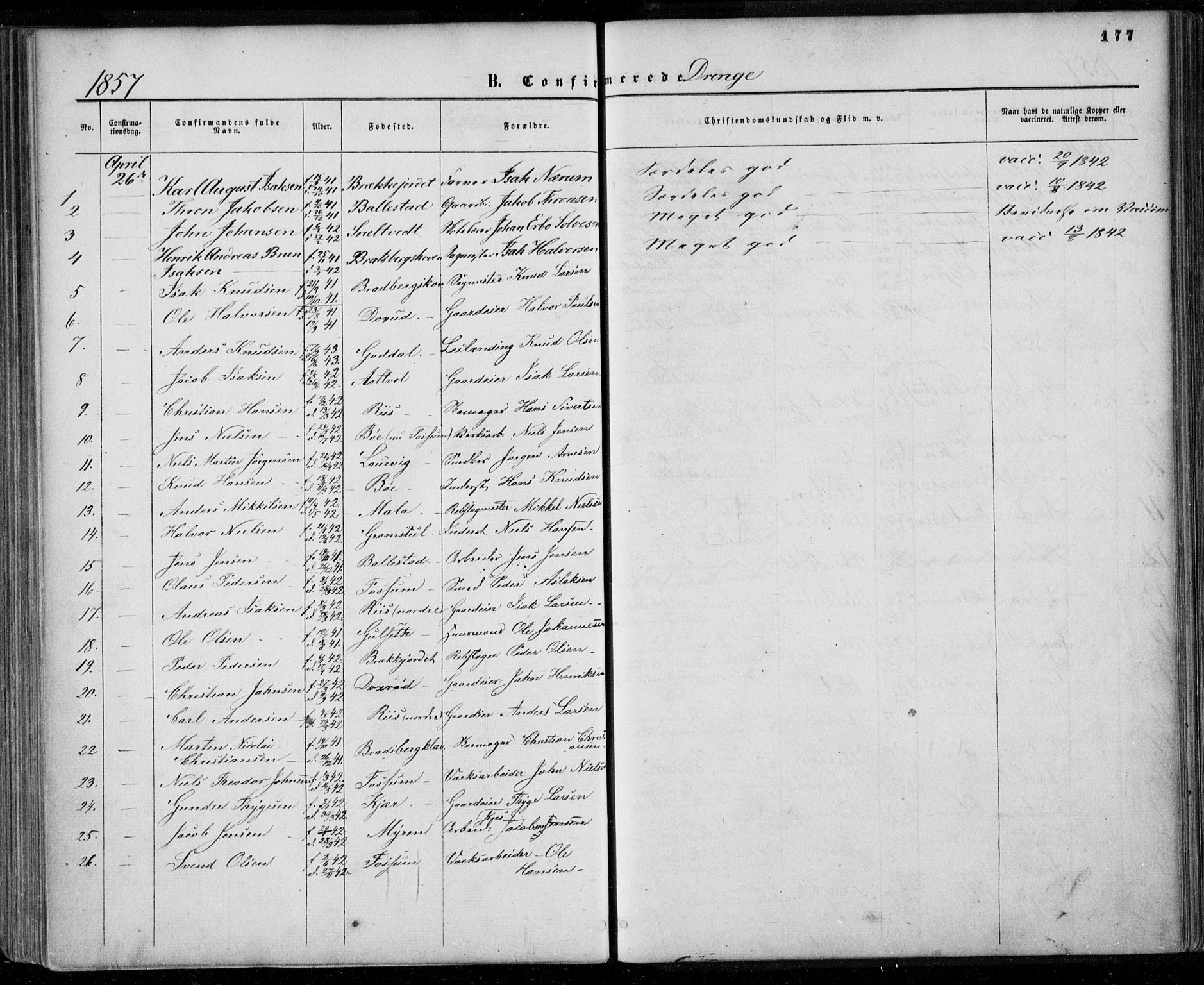 Gjerpen kirkebøker, SAKO/A-265/F/Fa/L0008a: Parish register (official) no. I 8A, 1857-1871, p. 177
