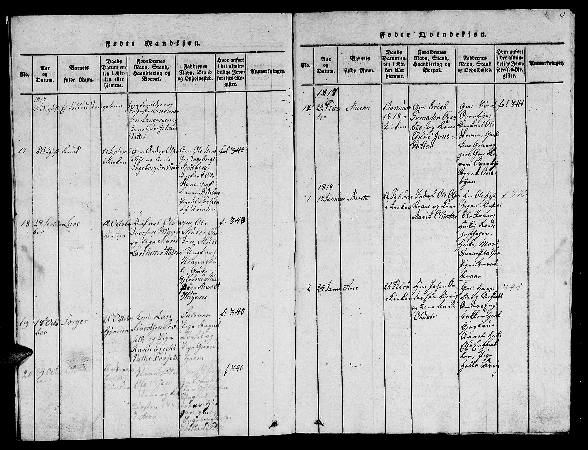 Ministerialprotokoller, klokkerbøker og fødselsregistre - Sør-Trøndelag, SAT/A-1456/612/L0385: Parish register (copy) no. 612C01, 1816-1845, p. 9