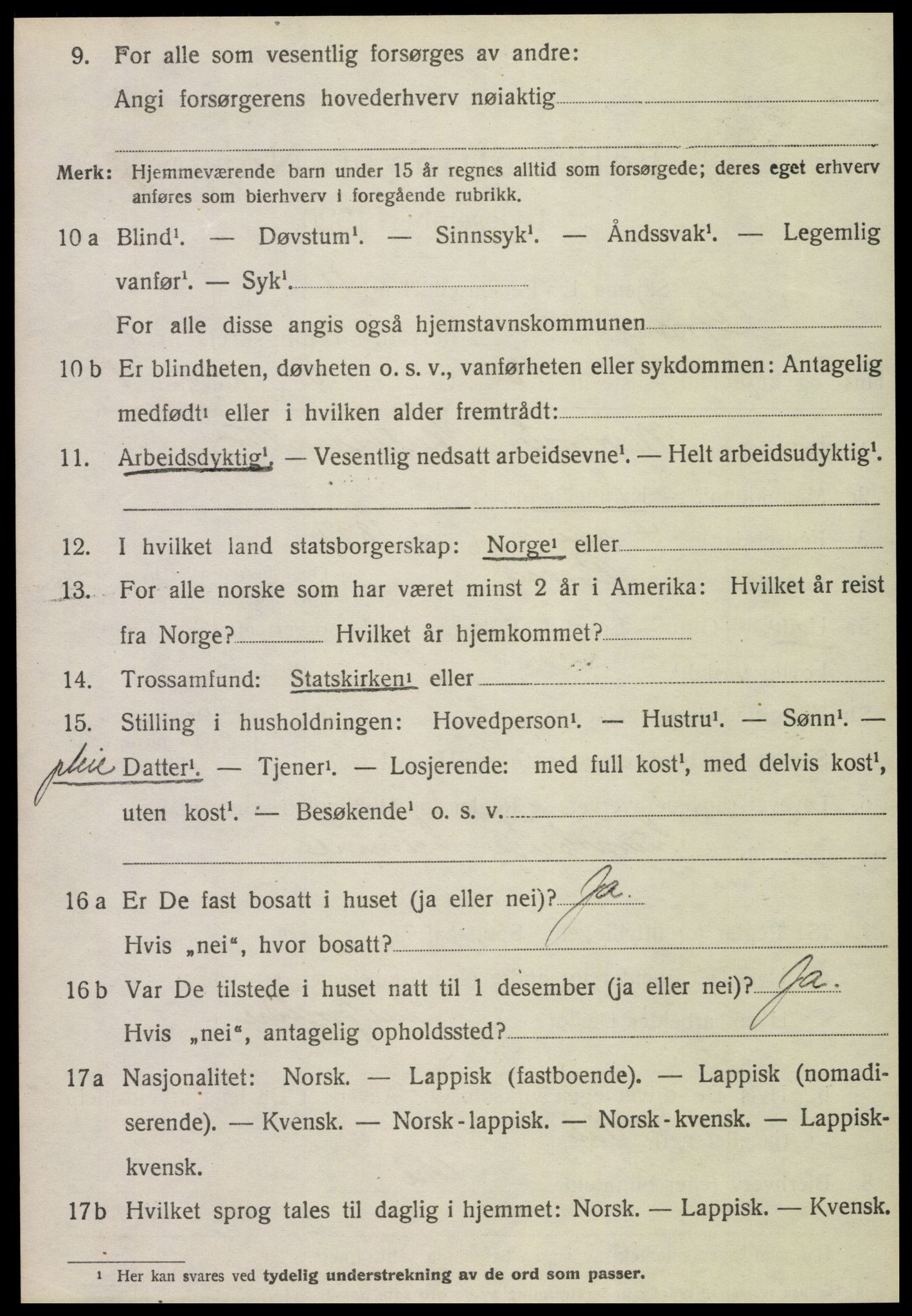 SAT, 1920 census for Grong, 1920, p. 1188